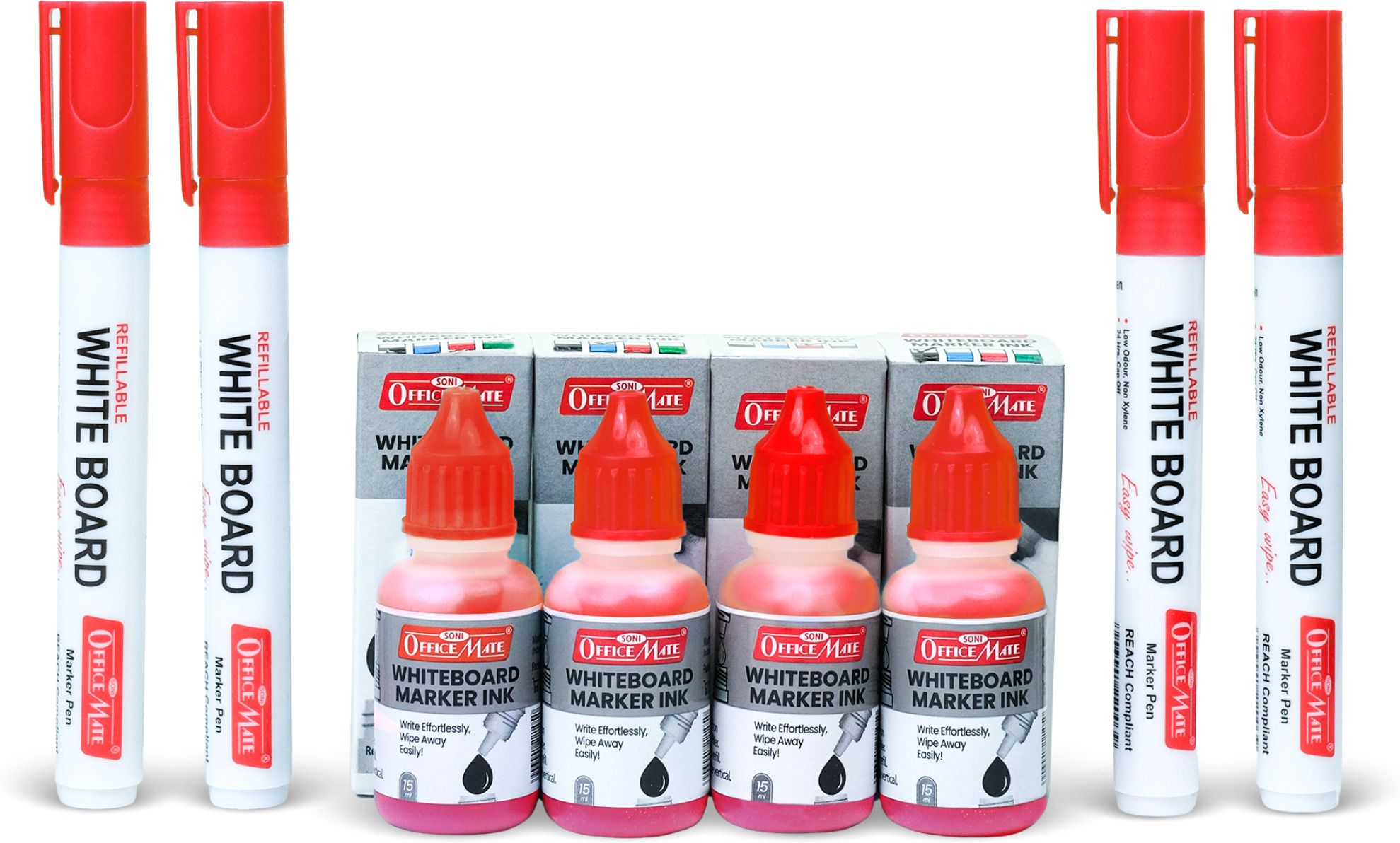 soni officemate Permanent Combo 4 Permanent Markers + 4 Permanent Markers Inks Red Pack of 1-picture-11