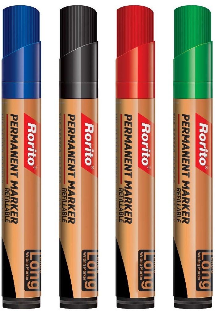 rorito Permanent Marker Jumbo 1 Blue, 1 Black, 1 Red, 1 Green Bullet Tip, Pack of 4-picture-12