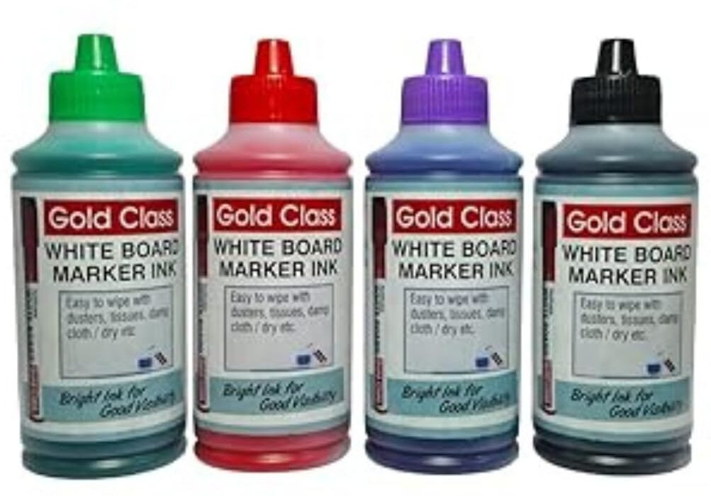 goldclass Combo White Board Marker Ink Easily refillable(Set of4 Red,Black,Blue,Green) 100 ml Marker Refill image 1