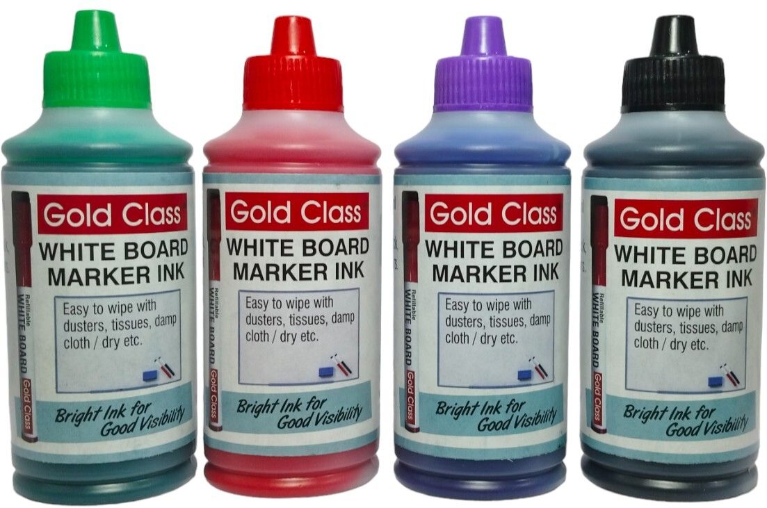 GOLD CLASS WHITE BORD MARKER INK ERASABLE (PACK OF 4) INK COMBO 100 ml Marker Refill-image-2