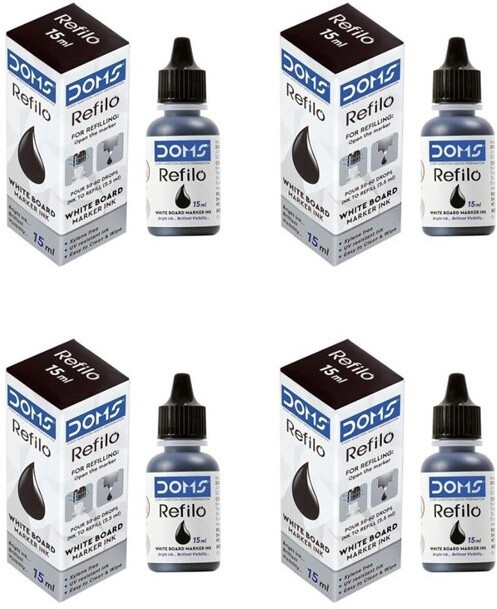 doms Refilo White Board Marker Ink|colour - Black | Pack of 4 | Each bottle contains 15 ml Marker Refill image 1