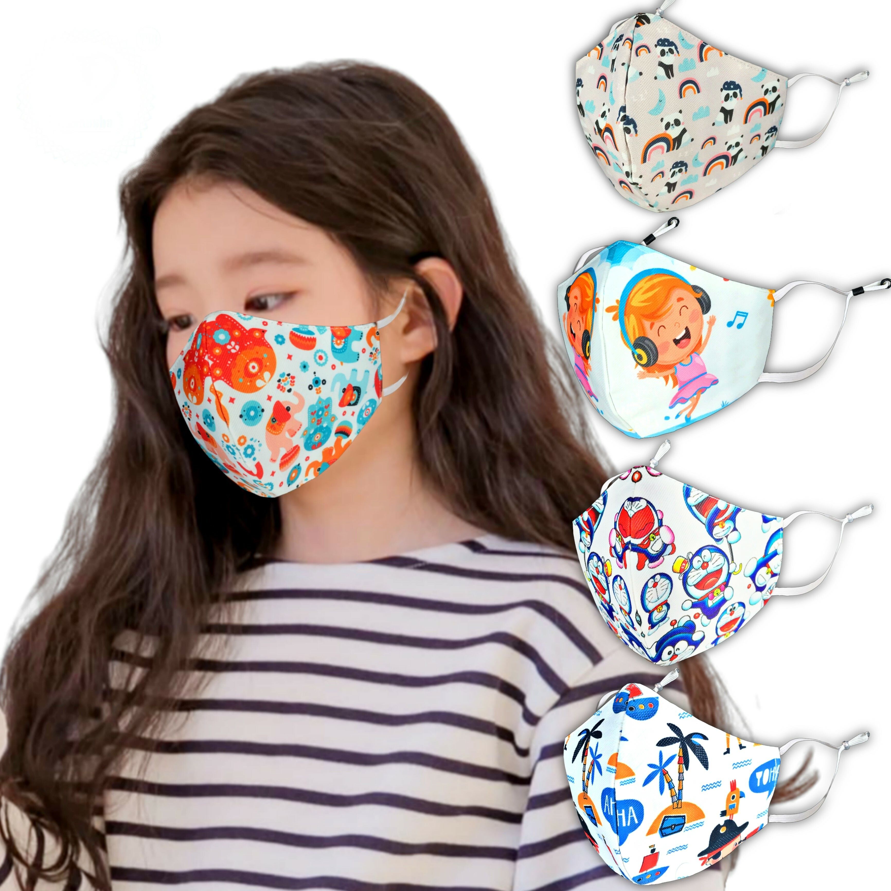 subhusha SUPER SAFETY 3 Layer cartoon print kids mask with Adjustable Ear loops Pack Of 5 DP-12 Digital Print Reusable, Washable Cloth Mask-picture-13