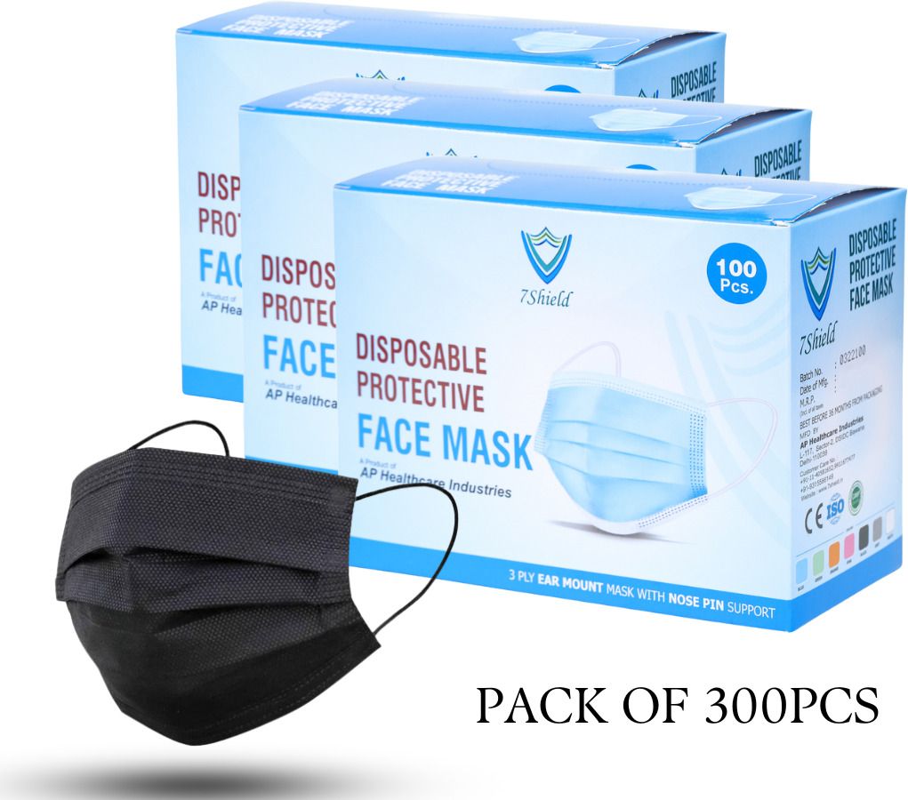 7shield CE and ISO Certified Face Mask with Nose clip and soft ear loops 3PLY Water Resistant Surgical Mask Black 3 ply disposable filter protection breathable dust proof Water Resistant Surgical Mask Mfg By :-AP Health Care 300 Pieces Black 3 ply disposable filter protection breathable dust proof Water Resistant Surgical Mask-picture-12