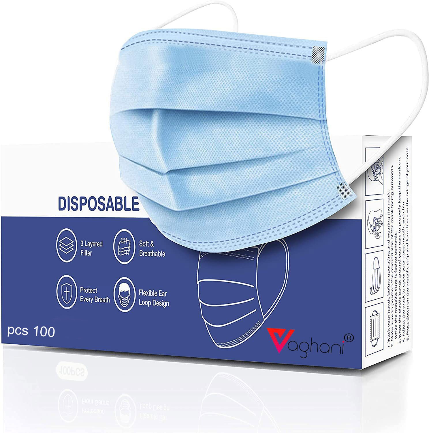 100 Pcs Blue Nose Pin Disposable Iso 3 Ply Pharmaceutical Polluation Mask 3 Ply Surgical Mask 100 Pcs ( Blue )( 75 Gsm )( Primium ) Surgical Mask With Melt Blown Fabric Layer-image-5