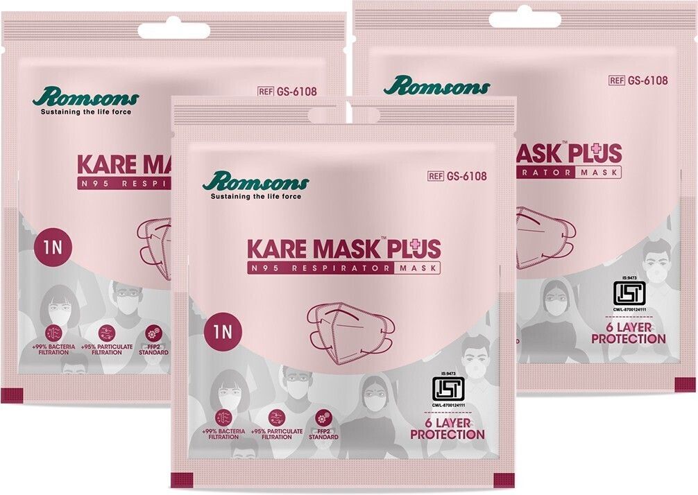 romsons Kare Mask Plus 6-layer protection reusable N95 Mask with Adjustable Head Loops, Pack of 3 Kare Mask Plus 6-layer protection reusable N95 Mask with Adjustable Head Loops, Pack of 3 Reusable-picture-0