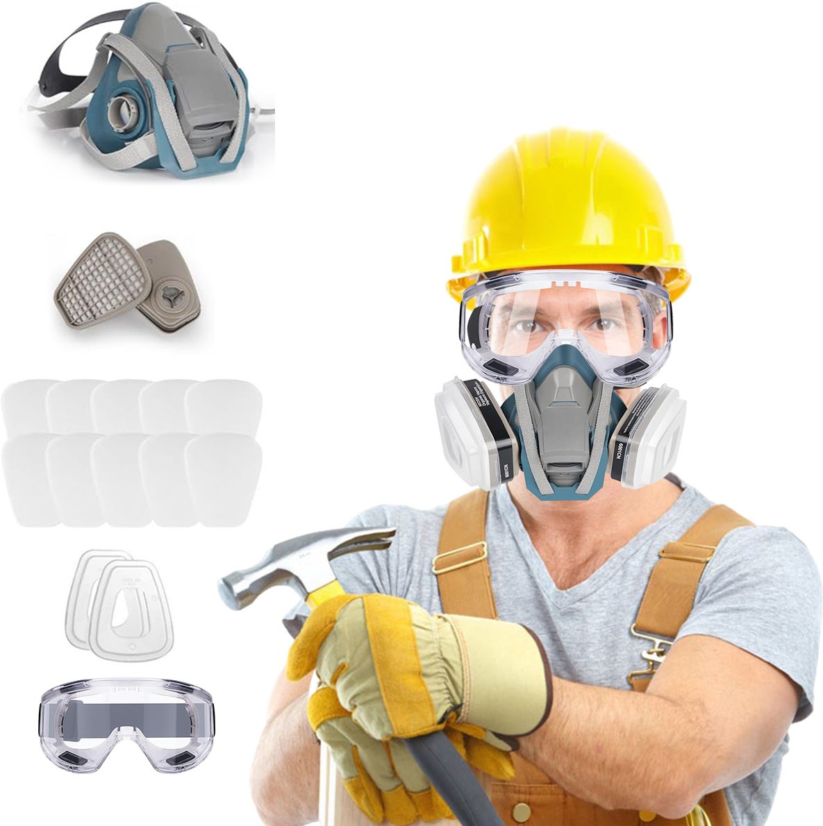 serplex Industrial Dual Filtration Respirator Mask Protective Goggles Kit Party Mask-picture-20
