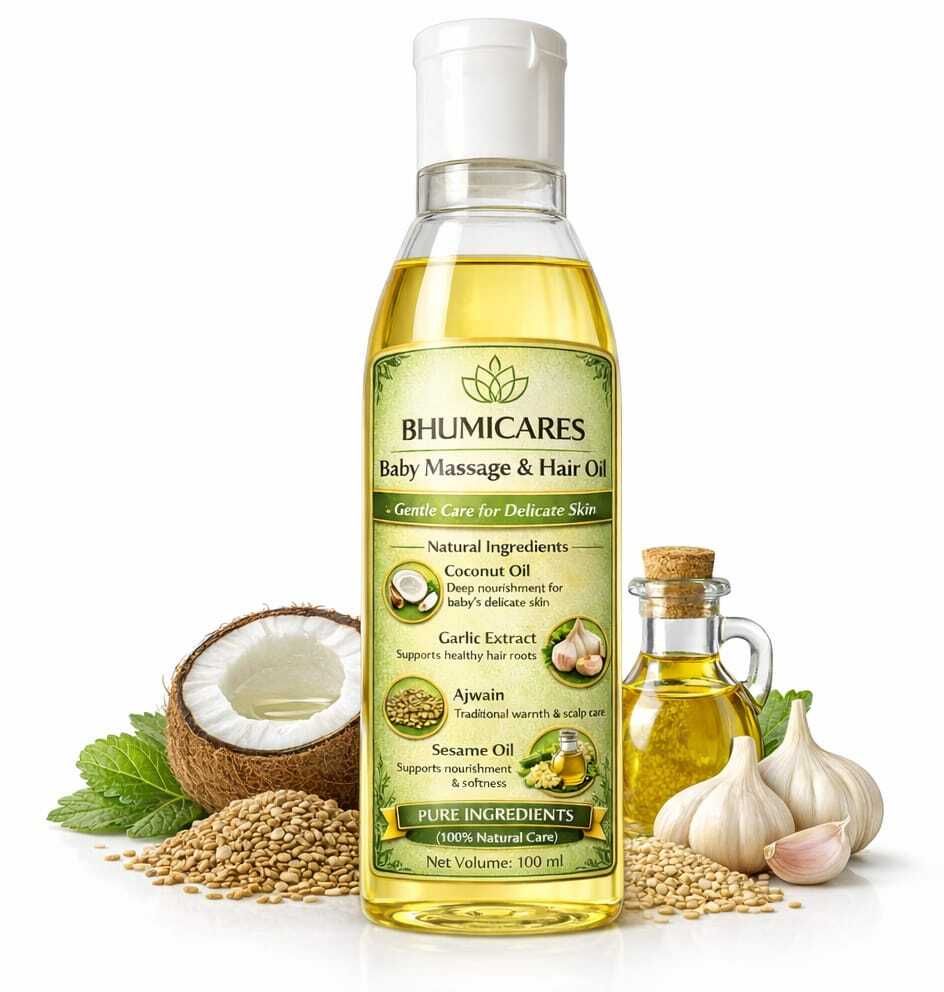 bhumicares Baby Massage & Hair Oil for Newborns 0+ Months with Coconut Garlic Ajwain Sesame-picture-45