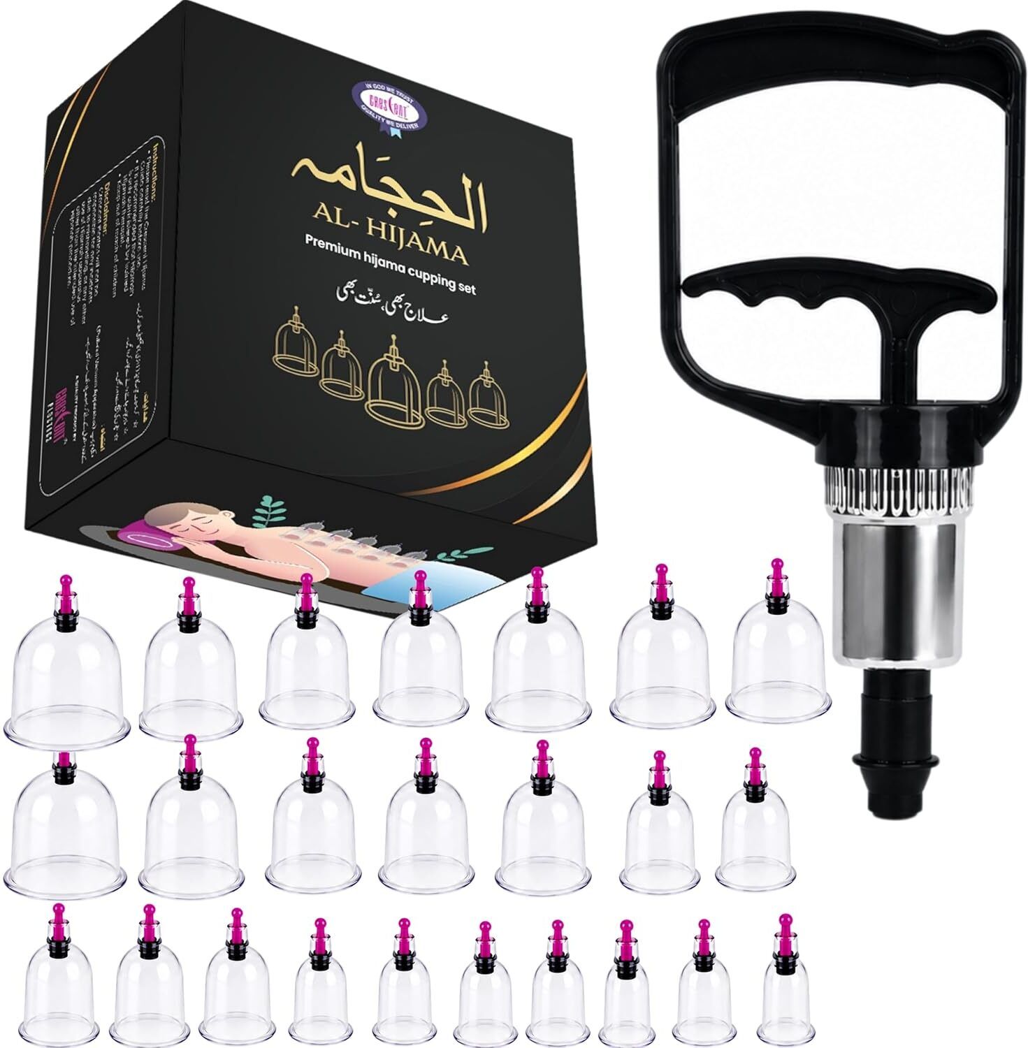 CRESCENT Premium Hijama Cupping Therapy Set Black Pump and 24 Cups (4 Pair, Size 1-6) Premium Hijama Cupping Therapy Set for Pain Relief,Blood Circulation Improvement Massager-picture-16