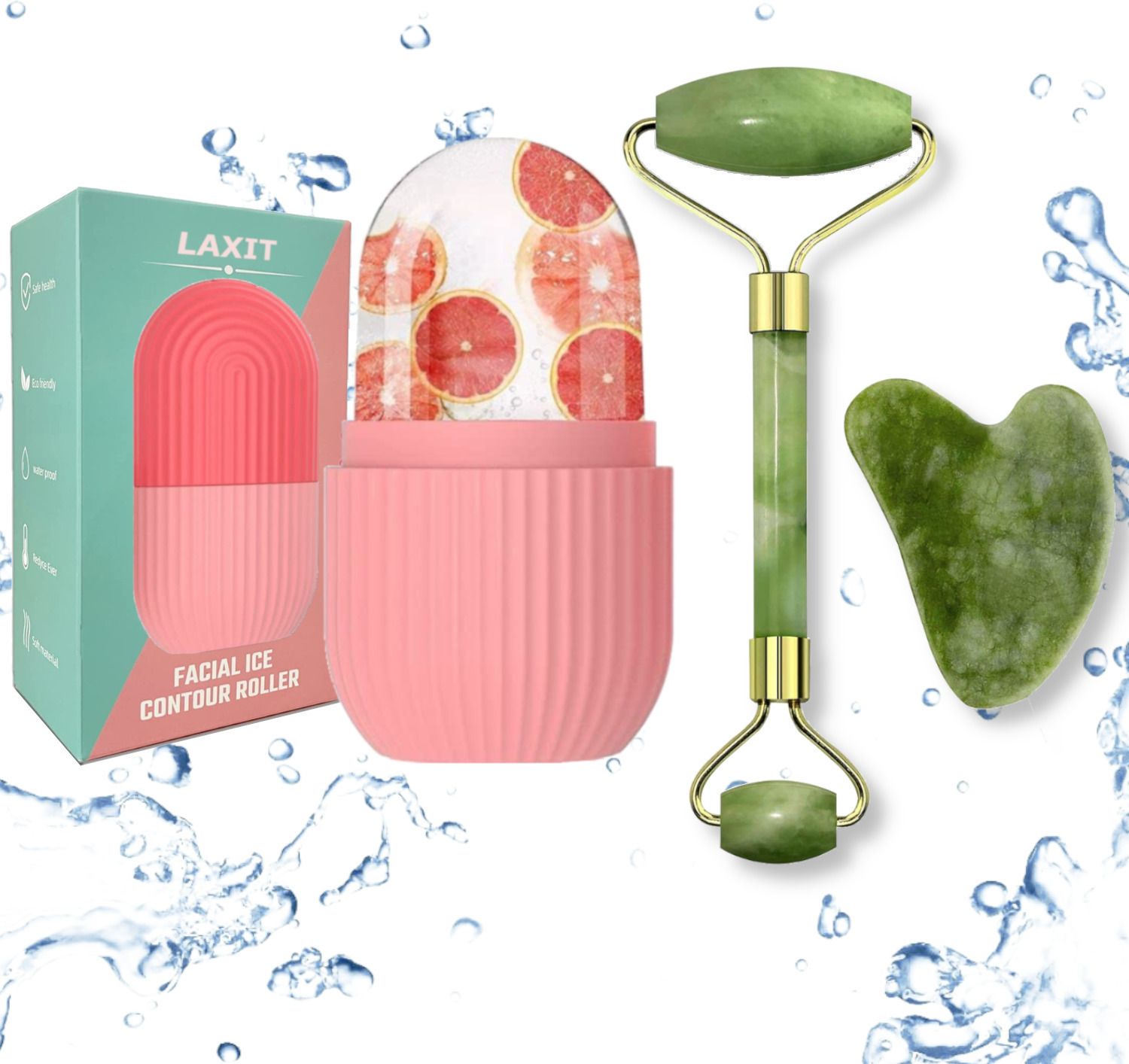LAXIT for Face with 100% Natural Gua Sha Jade Stone Facial Combo For Skin Eye Body Ice Cube Roller Women Men Reusable Beauty Tools Massager-image-36