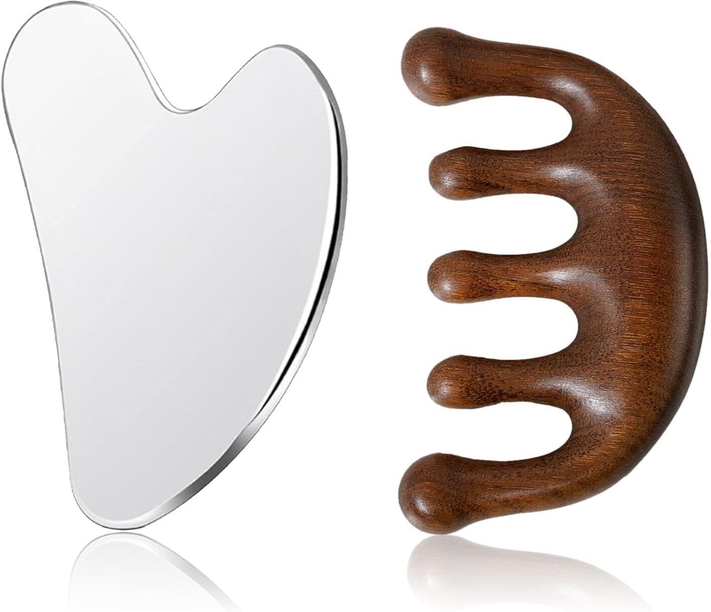Soulvinee Stainless Steel Gua Sha Facia Scalp Massage Comb Set, Premium Gua Sha wooden Comb Massager Hair Growth Massager-image-19