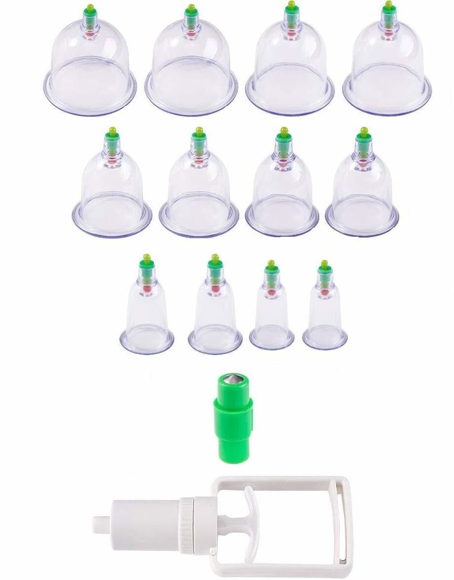 Birud 12 Pcs Massage Cans Cups Vacuum Cupping Kit Pull Out Vacuum Apparatus Therapy Relax Massager Body Suction Pumps Hijama Cupping Kit Set Massager