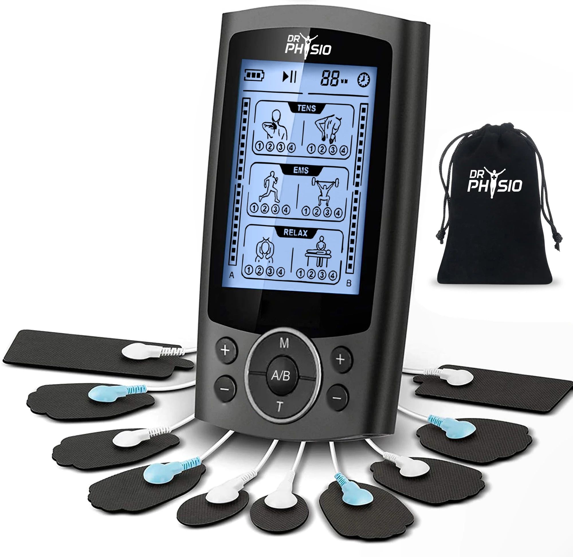 DR PHYSIO USA 1040 Dual Channel EMS Tens Massage Machine for Body Pain Relief Period Pain Massager