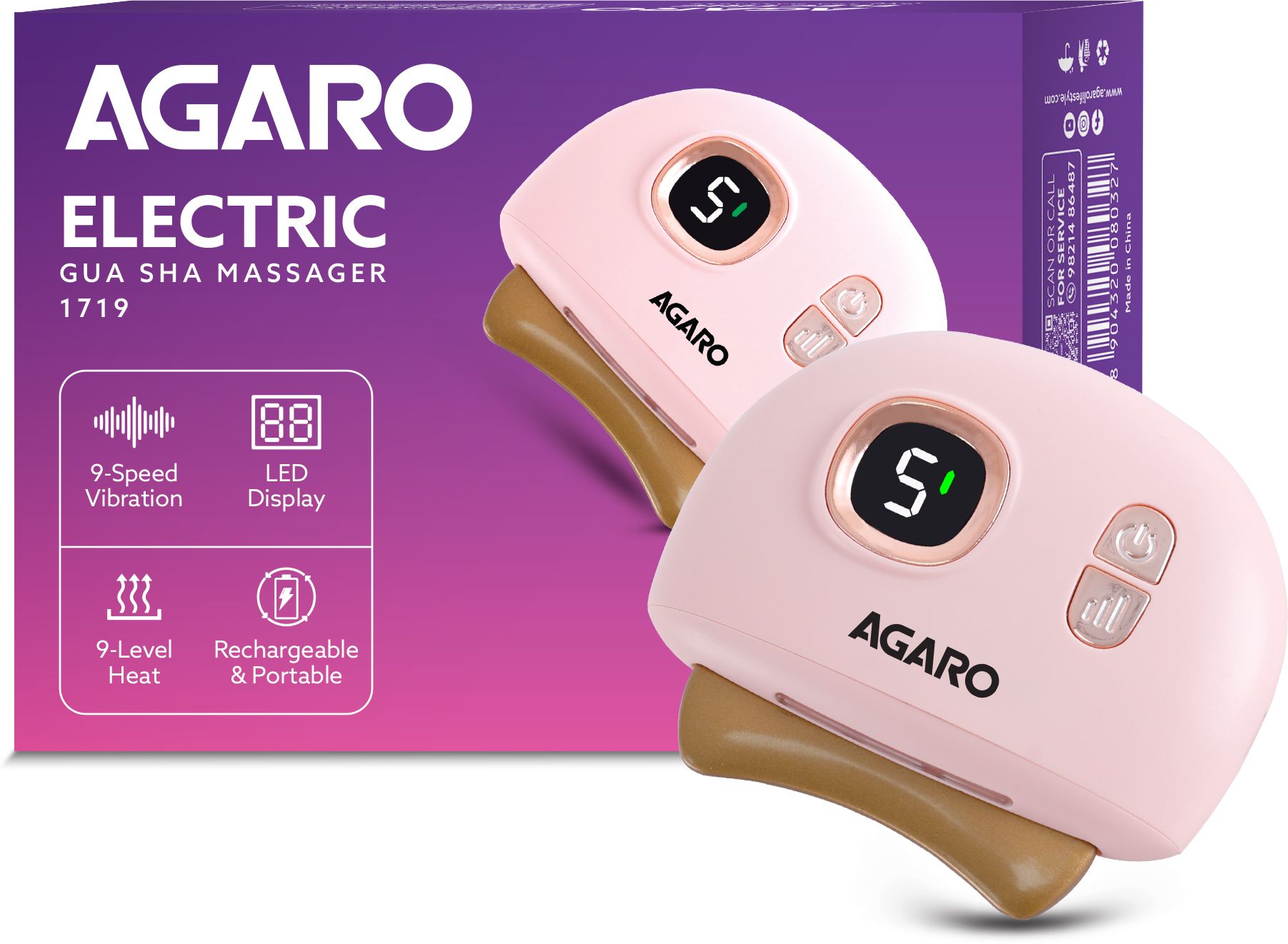 AGARO Electric Gua Sha Massager 1719 blends traditional skincare with modern tech, 9 modes, red light therapy, sonic pulses, and heat therapy, it helps reduce acne Massager-image-47