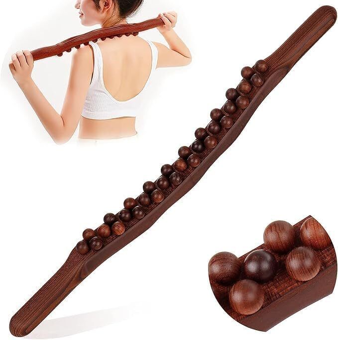 KEVJ Massage Roller stick Wood Gua Sha Tool Wooden Scraping Therapy Muscle Belly Relief Tool (31 ball) Massager