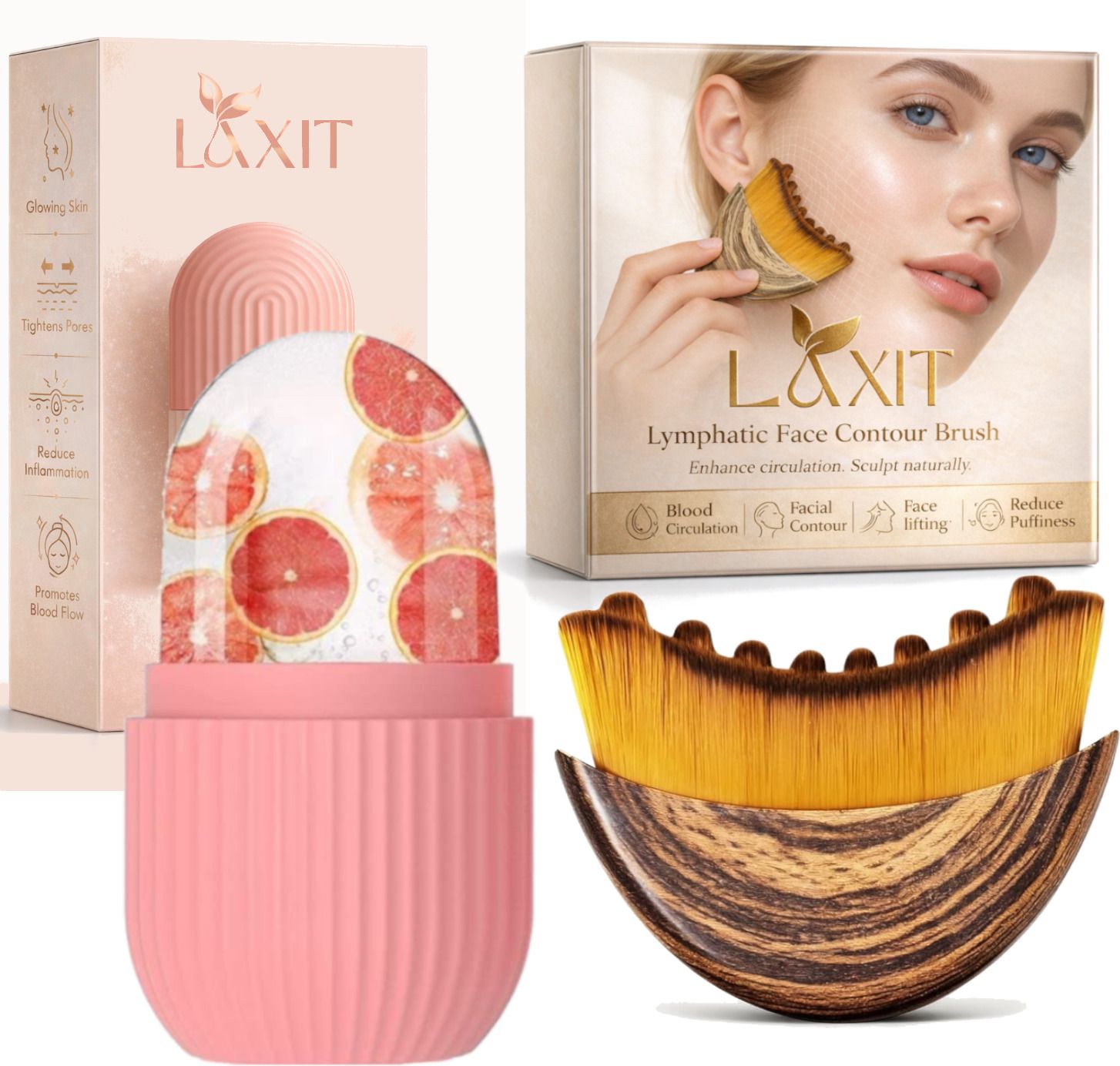 LAXIT Lymphatic Drainage Face Massager Brush & Ice Roller Combo for Jawline Sculpting Puffiness, Glow & Lifting, Skin Tightening & Cooling Therapy Facial Massage Kit Massager-picture-20