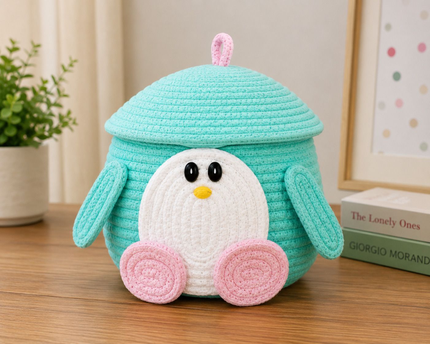 Cotton Cute Penguin Cotton Rope Storage Basket with Lid Storage Basket-image-10