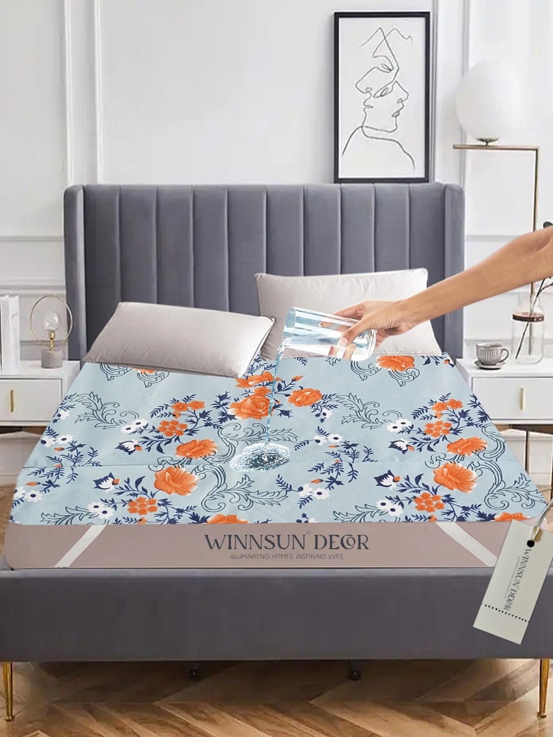 110 TC Polyester King Floral Fitted (Elastic) Bedsheet-image-12