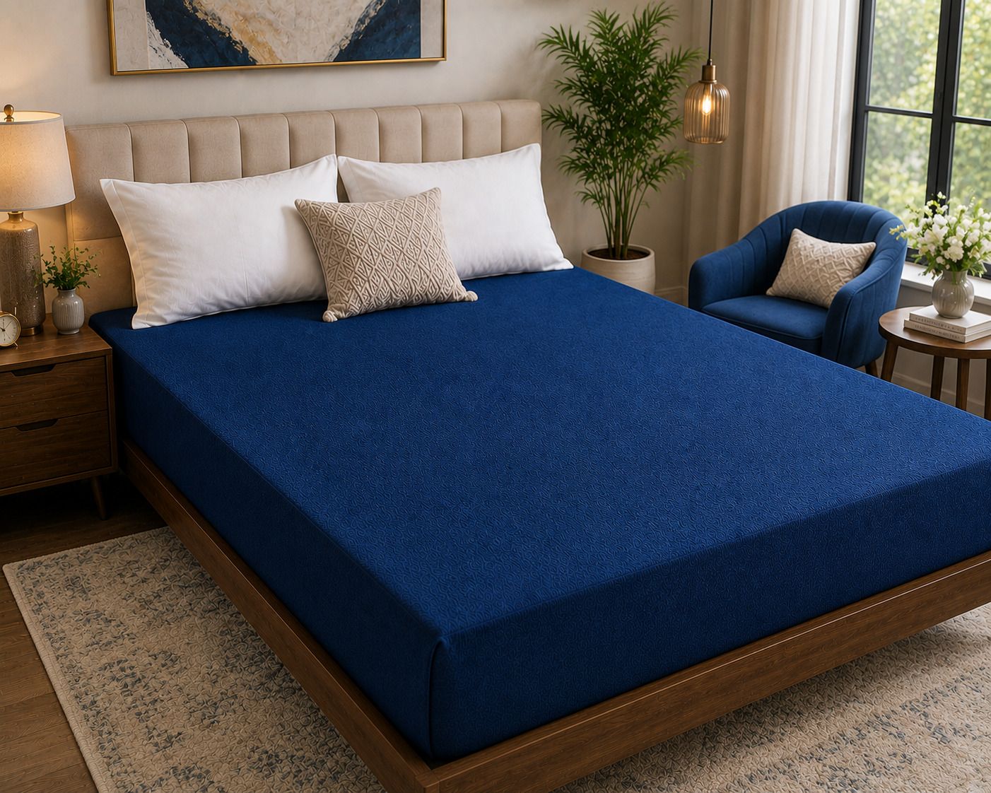 Sks Enterprises Queen Size Elastic Strap Terry Cotton Waterproof Mattress Cover-image-37