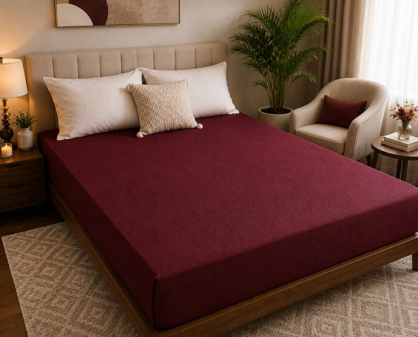 Sks Enterprises Queen Size Elastic Strap Terry Cotton Waterproof Mattress Cover-image-28