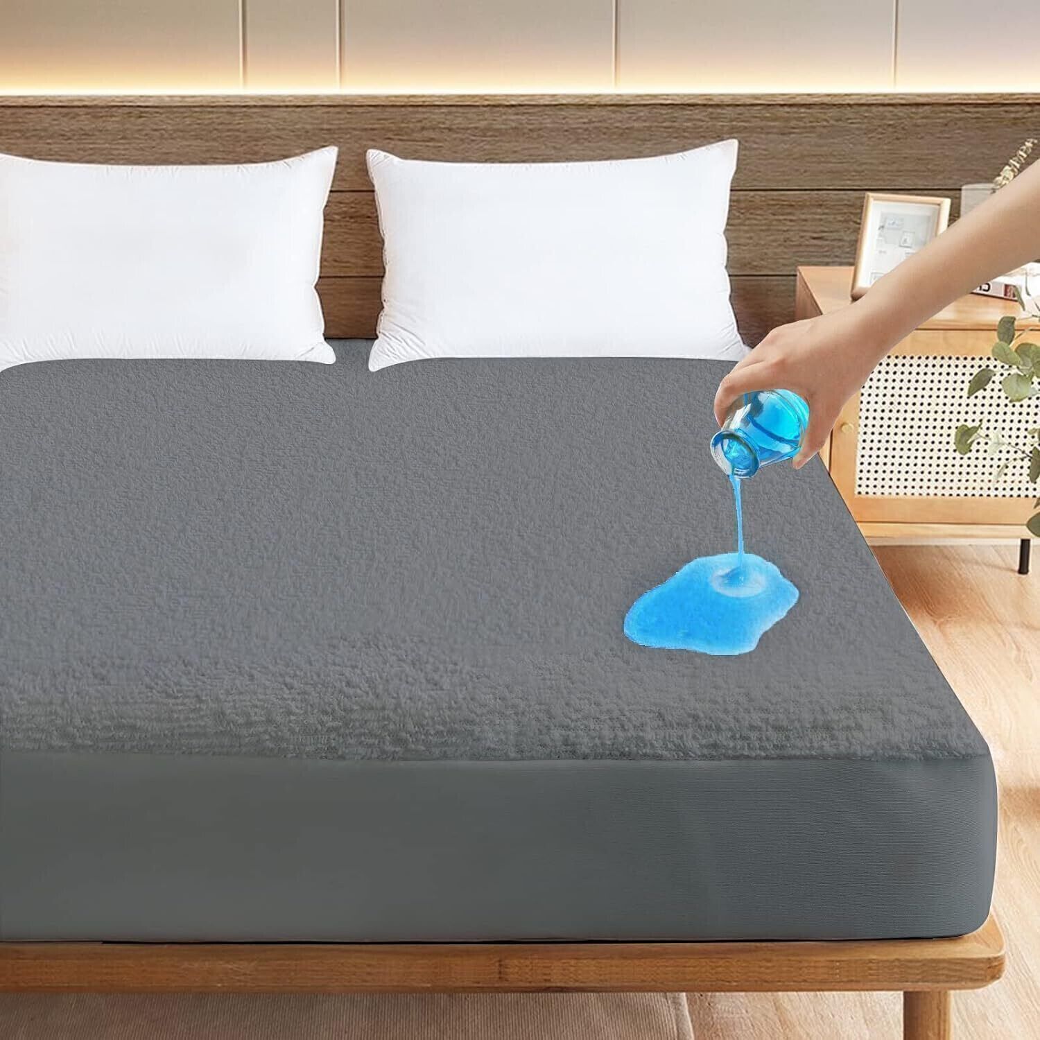Kittenbite Double Size Fitted Terry Cotton Breathable, Stretchable, Waterproof Mattress Cover