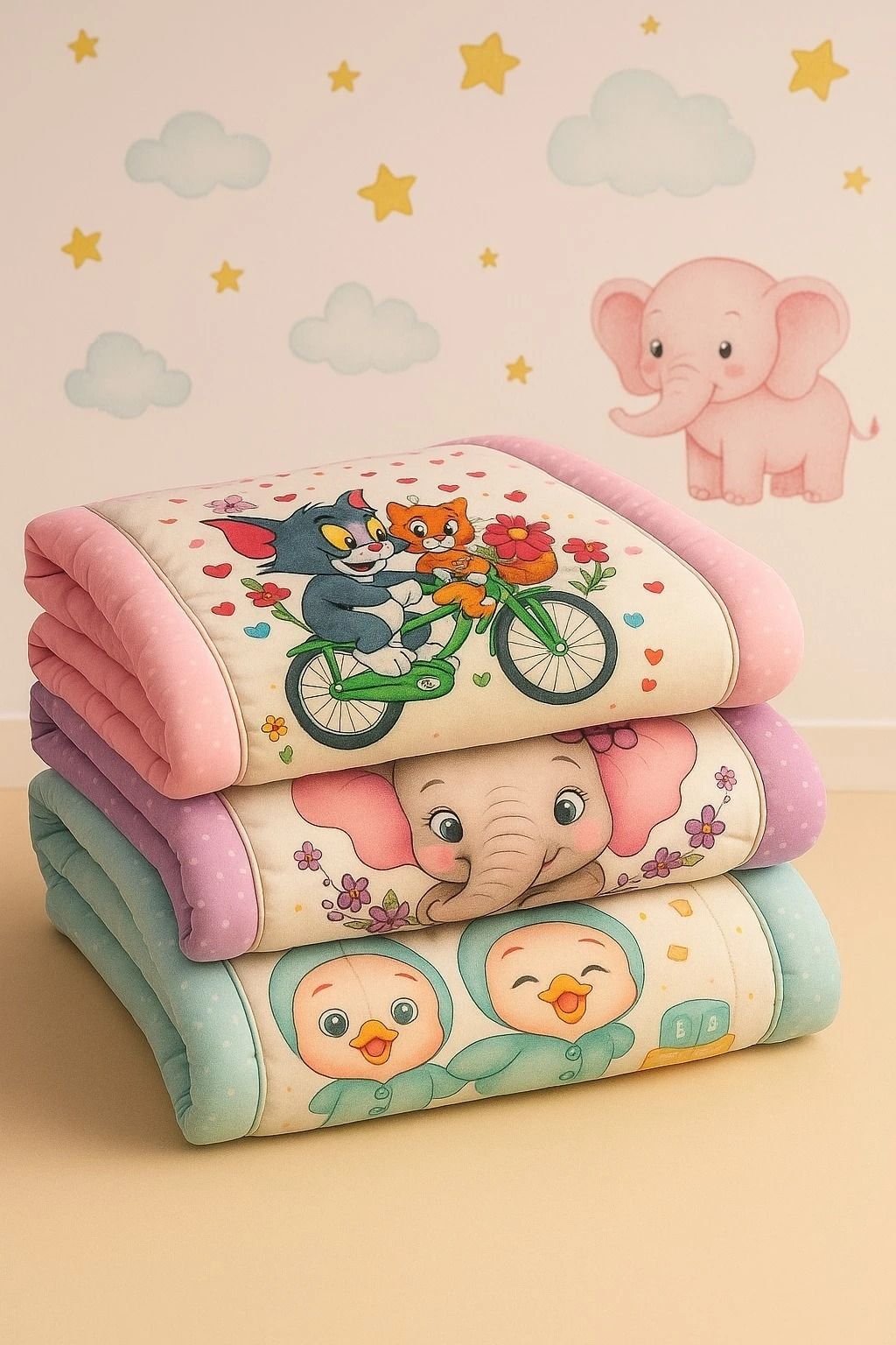dkenterprisse CuddleNest Premium Baby Soft Comfort Quilt Pack of 3 – Cute Cartoon Animal Print-picture-30