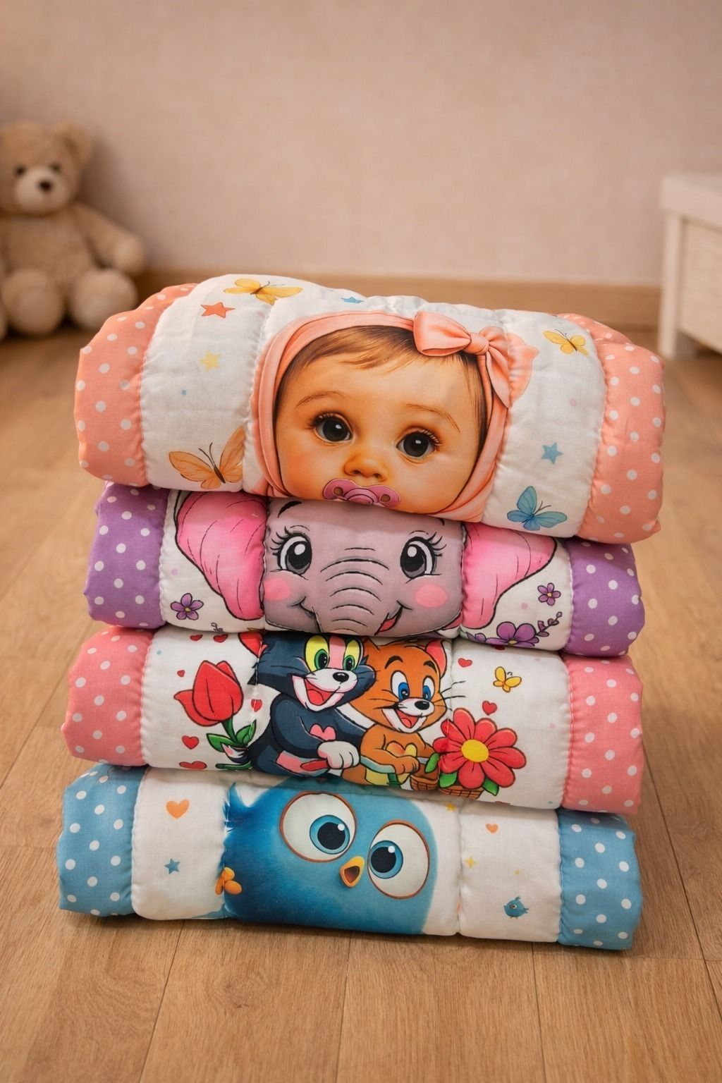 Kids Printed Quilt Mattress for Home and Travel Pack of-4-image-39