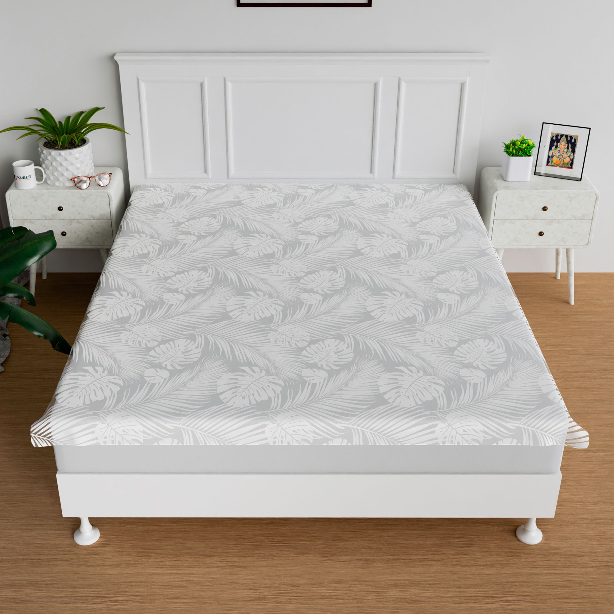 kuber industries Self Leaf Baby Plastic Bedsheet for Double Bed|80x80 Inch|White-picture-16