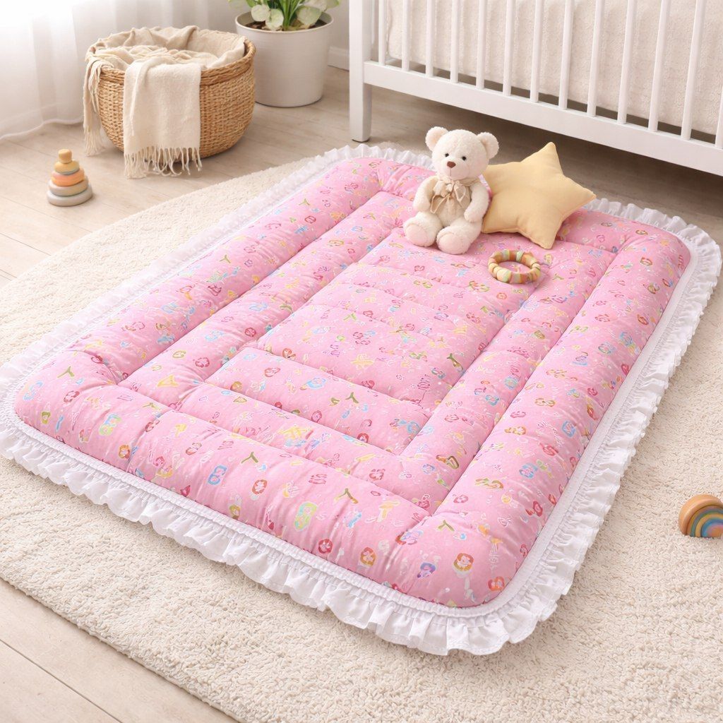 vanray fashion Premium Soft Cotton Baby Sleeping Mattress – Pink ABCD Print-picture-21