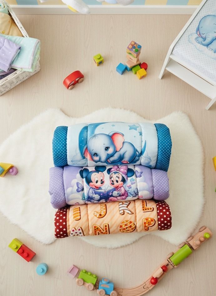 Vibrant Cartoon Print 3pc Baby Mattress Combo: Mickey, Little Elephant & ABC Fun-image-3