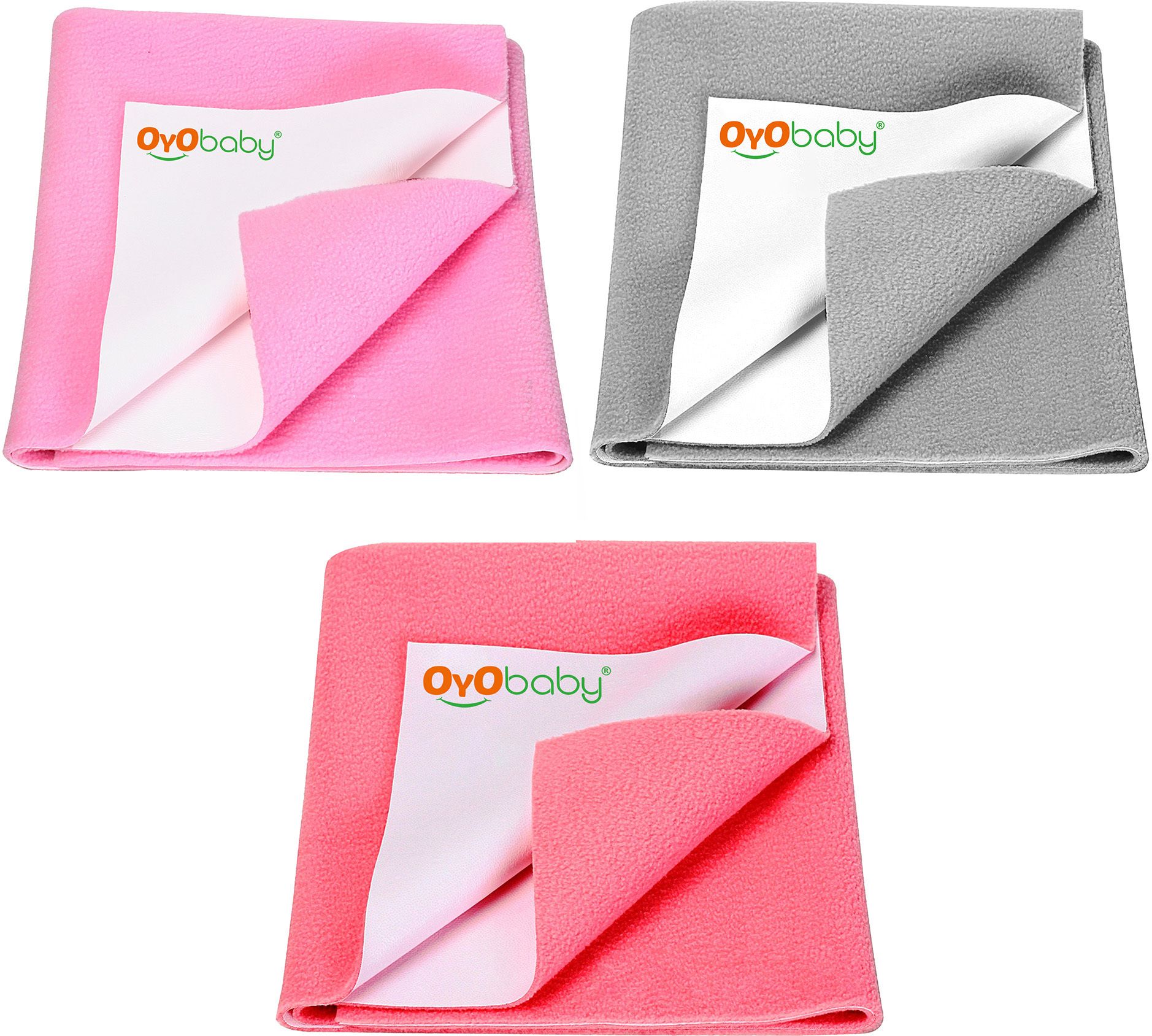 Waterproof Baby Dry Sheet, Small Size, Pack Of 3 (Salmon Rose, Pink, Grey)