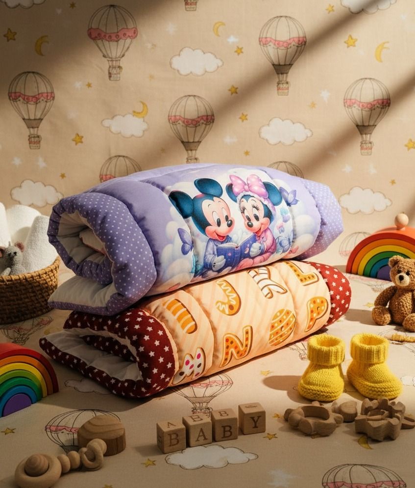 Baby Soft Cotton Fabric Mattress Combo (Set of 2) – Micky & Alphabet Print-image-1