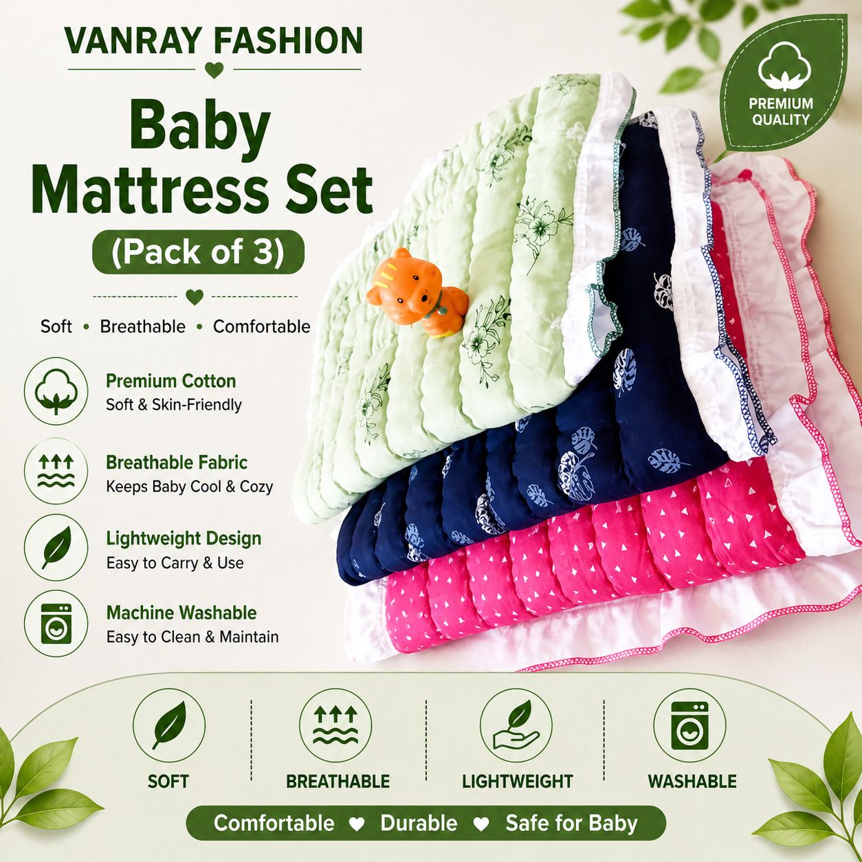 vanray fashion Soft Baby Mattress Combo Pack of 3 Washable-picture-19