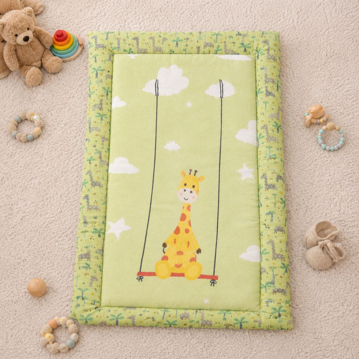 Giraffe Print Baby Sleeping Mattress with Safety Border - 1-image-35