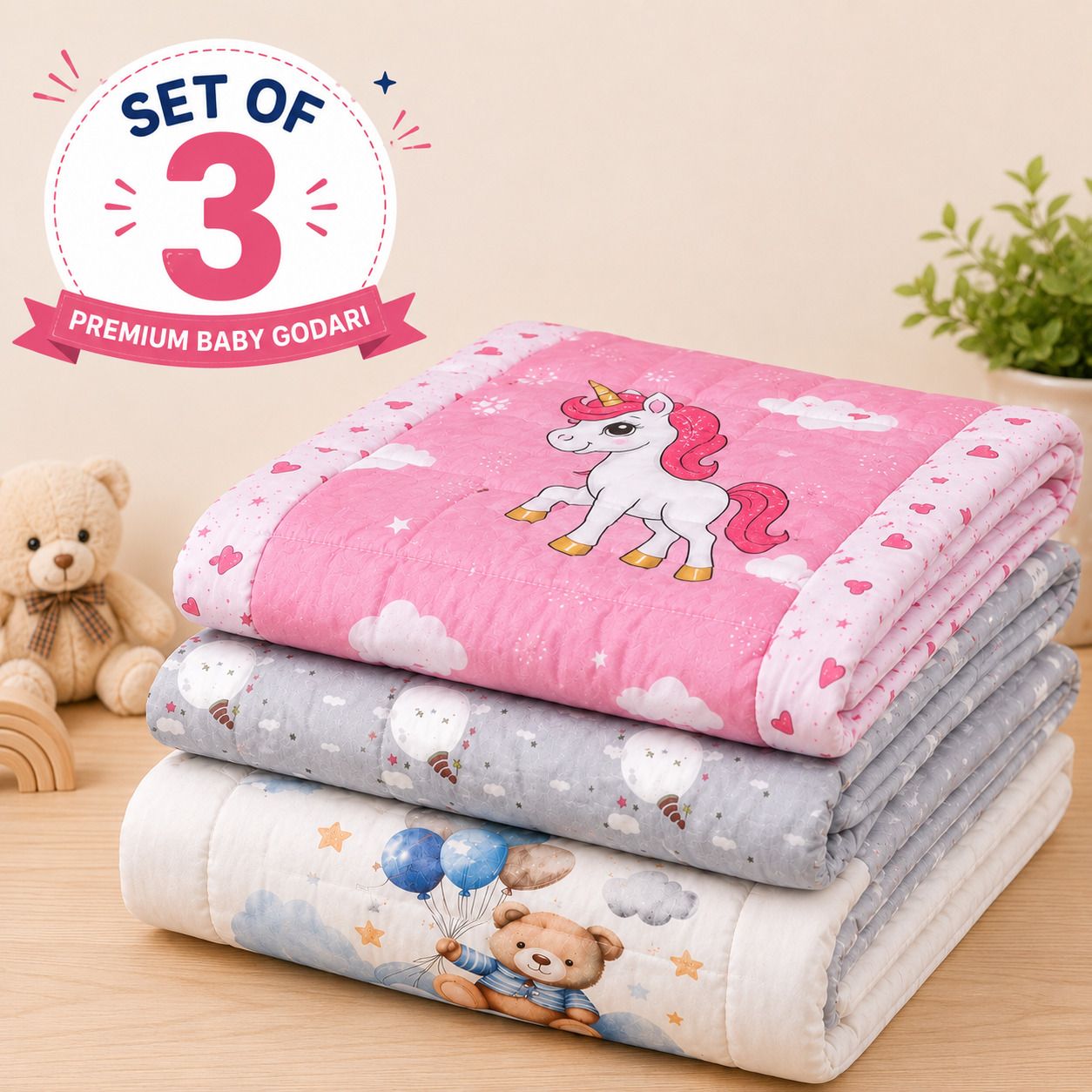 shoppofobix Baby Cotton Bedding Set Pack of 3 | Soft Godari, Mattress & Crib Sheet-picture-15