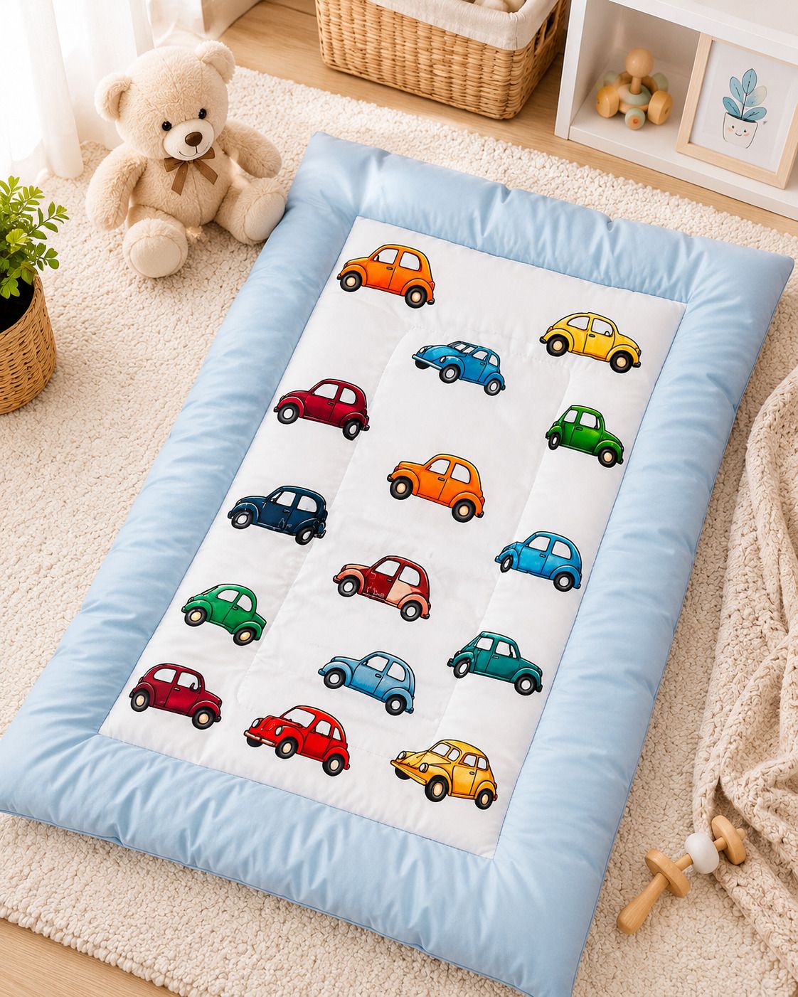 bunny & bear Premium Baby Sleeping Mattress with Soft Cushioned Borders – Car Print (Blue)-picture-33