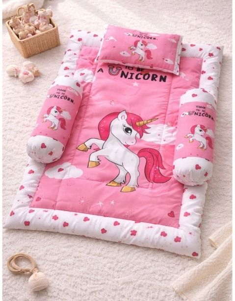 Mattress Set With head Pillow and Bolsters, Newborn Baby Bed Cotton Bedding Set-image-11