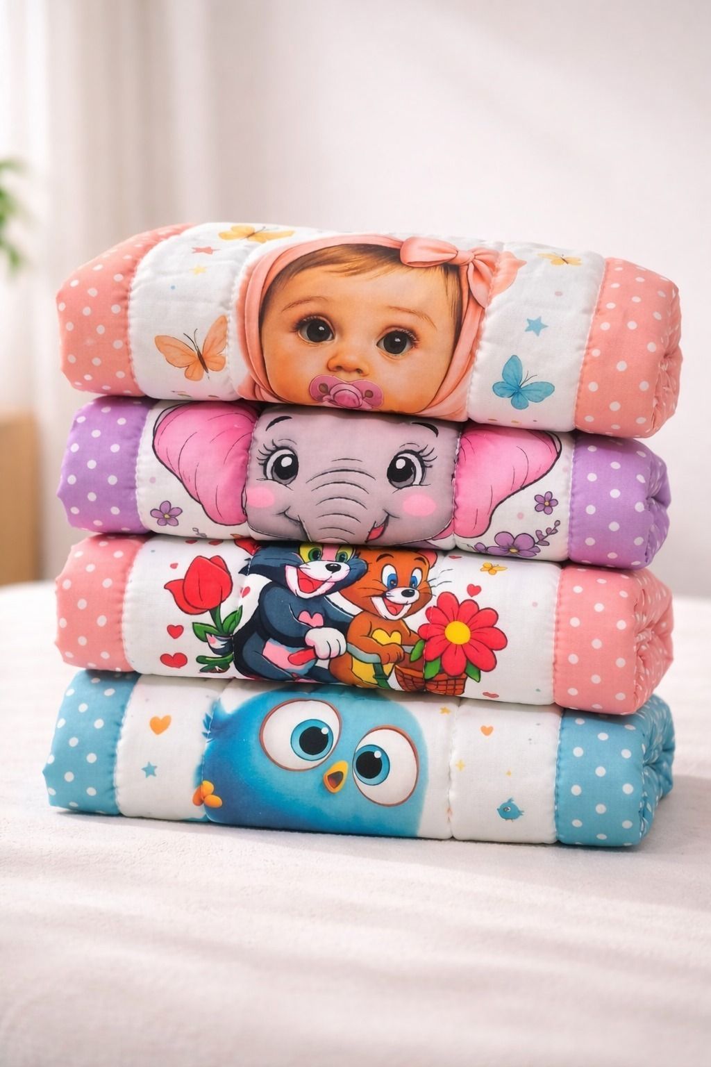 Baby Cartoon Printed Cotton Bedding Roll Mattress Pack of-4-image-3