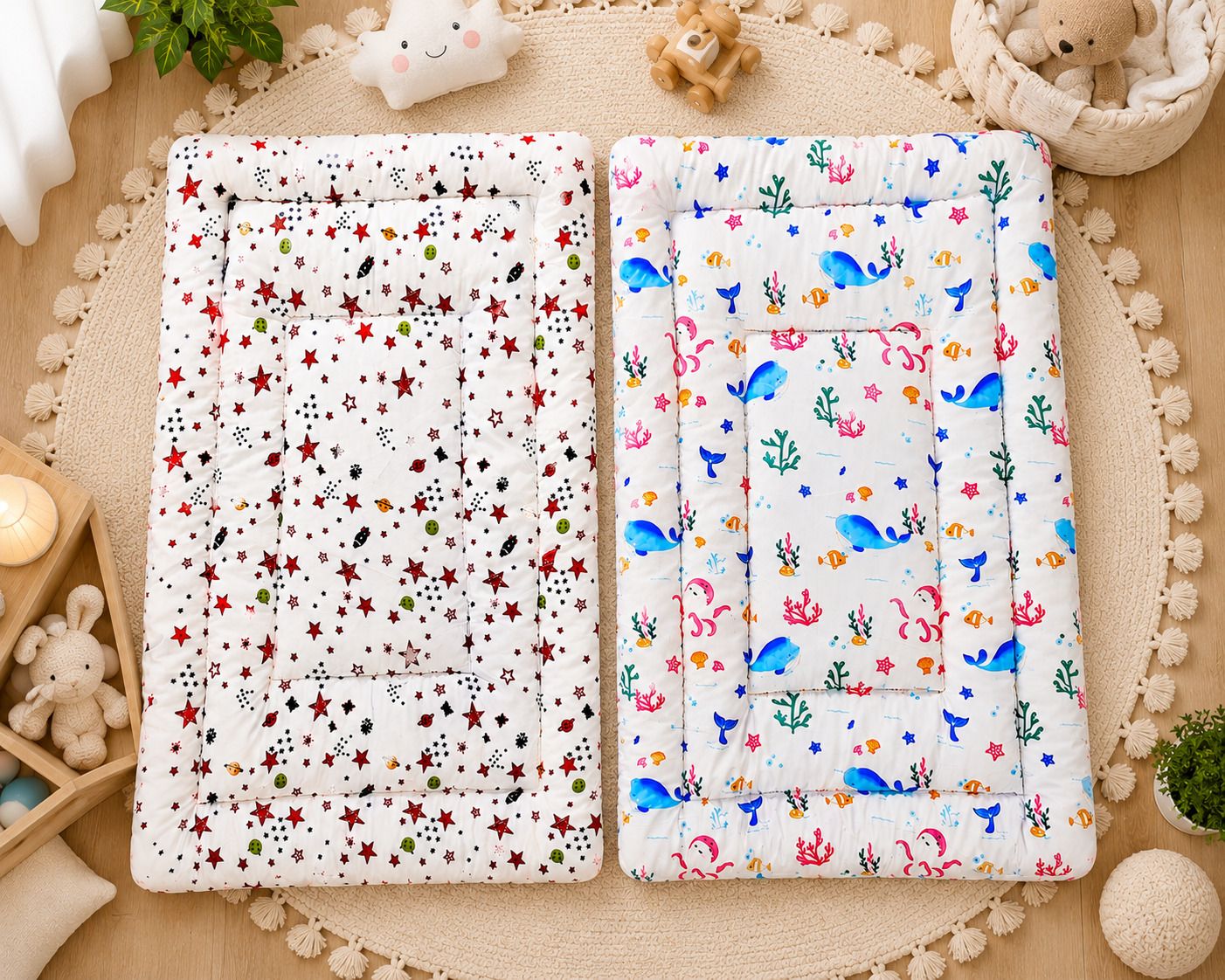 Baby Mattress Combo Pack of 2 (20 x 30 Inch) | Soft Cotton Baby Sleeping Mattress | Star Space & dolphin-image-15
