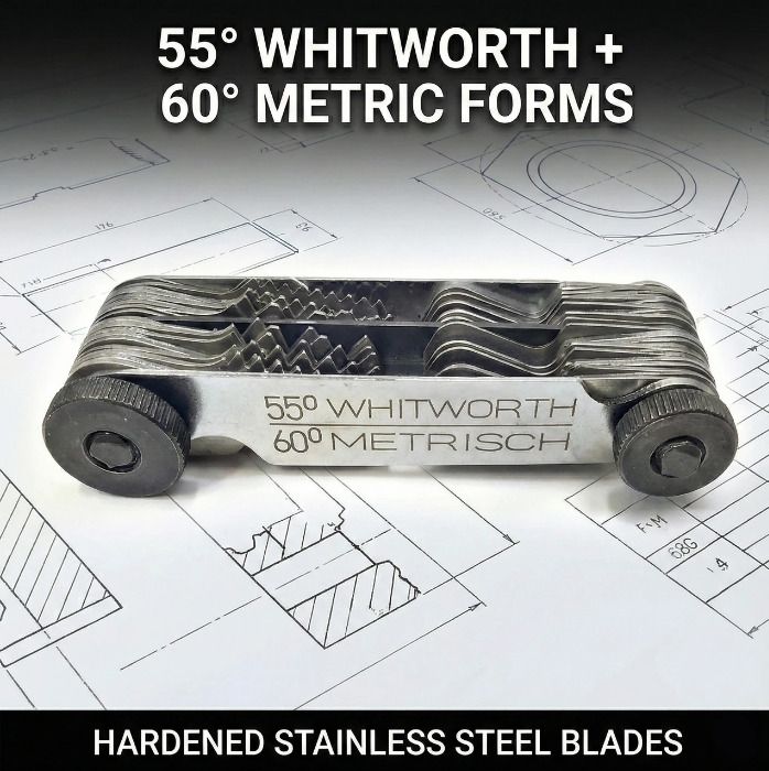 30087 Thread Pitch Gauge Hardened Steel Metric-60 Degree and Whitworth-55 Degree Snap Gauge-image-6