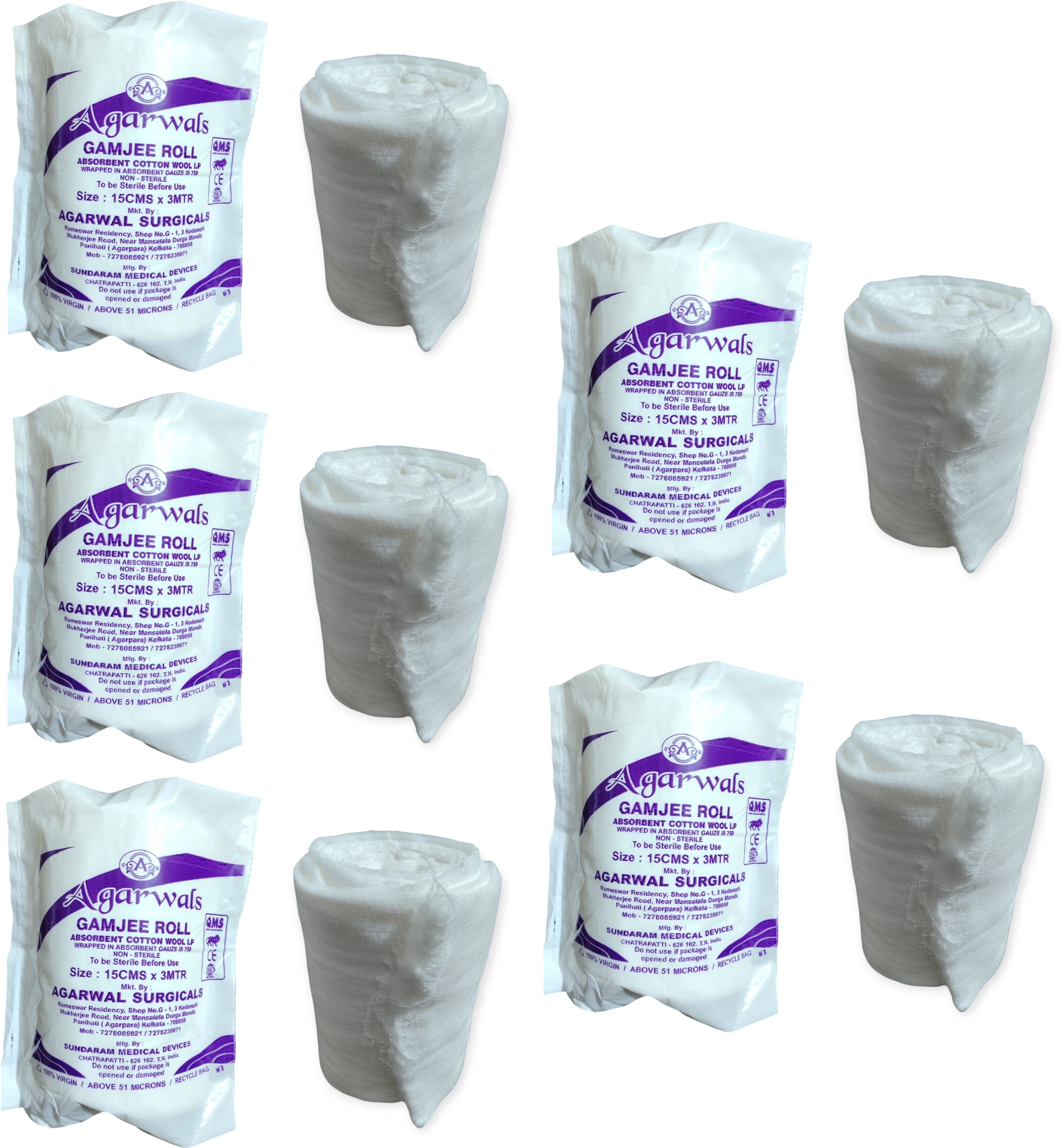 agarwals Gamjee Roll Post Operation Absorbent Cotton Wool 15cm x 3mtr(Pack of 5) Interactive dressings Medical Dressing-picture-28