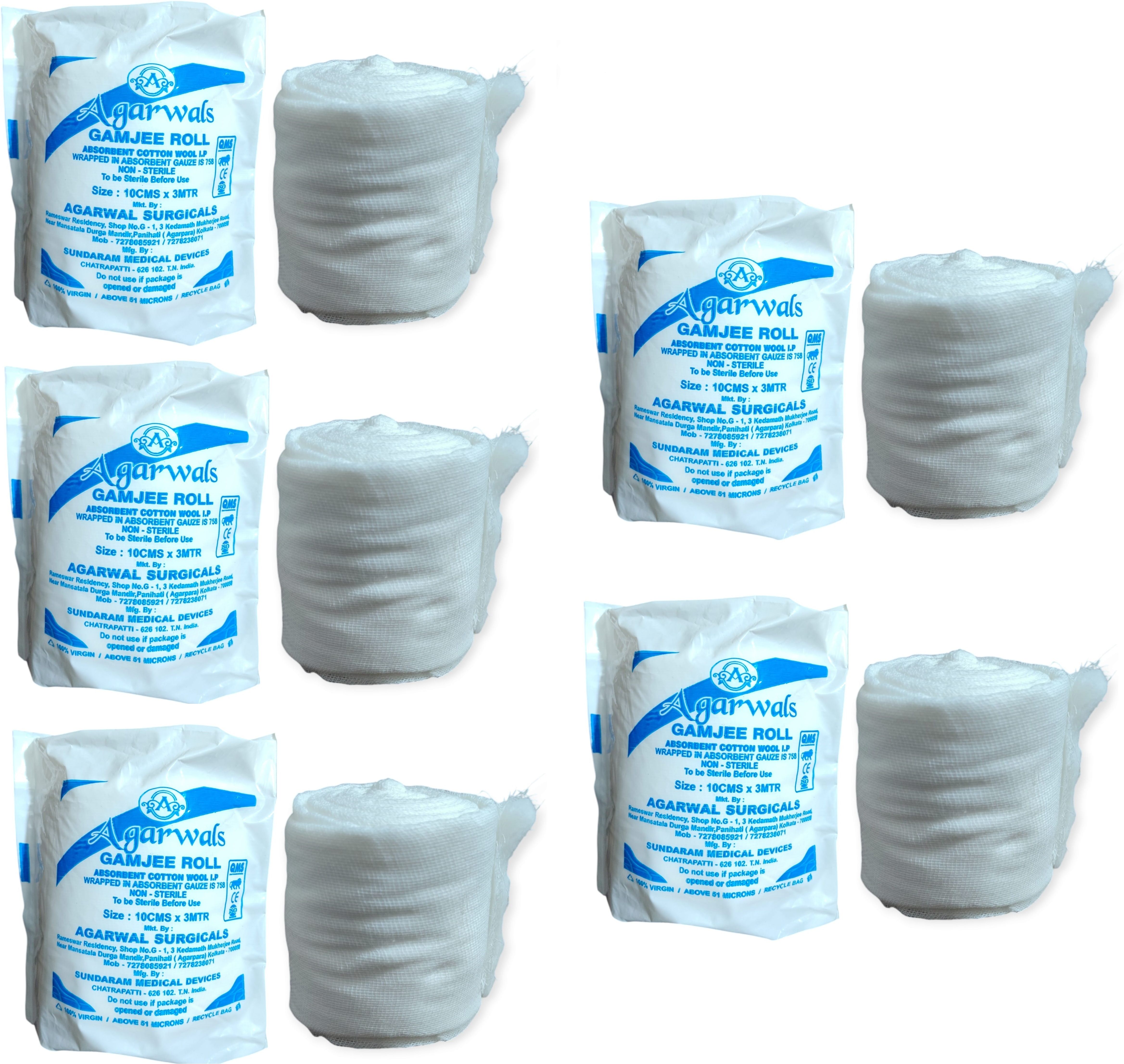 Gamjee Roll Post Operation Absorbent Cotton Wool 10cm x 3mtr(Pack of 5) Interactive dressings Medical Dressing