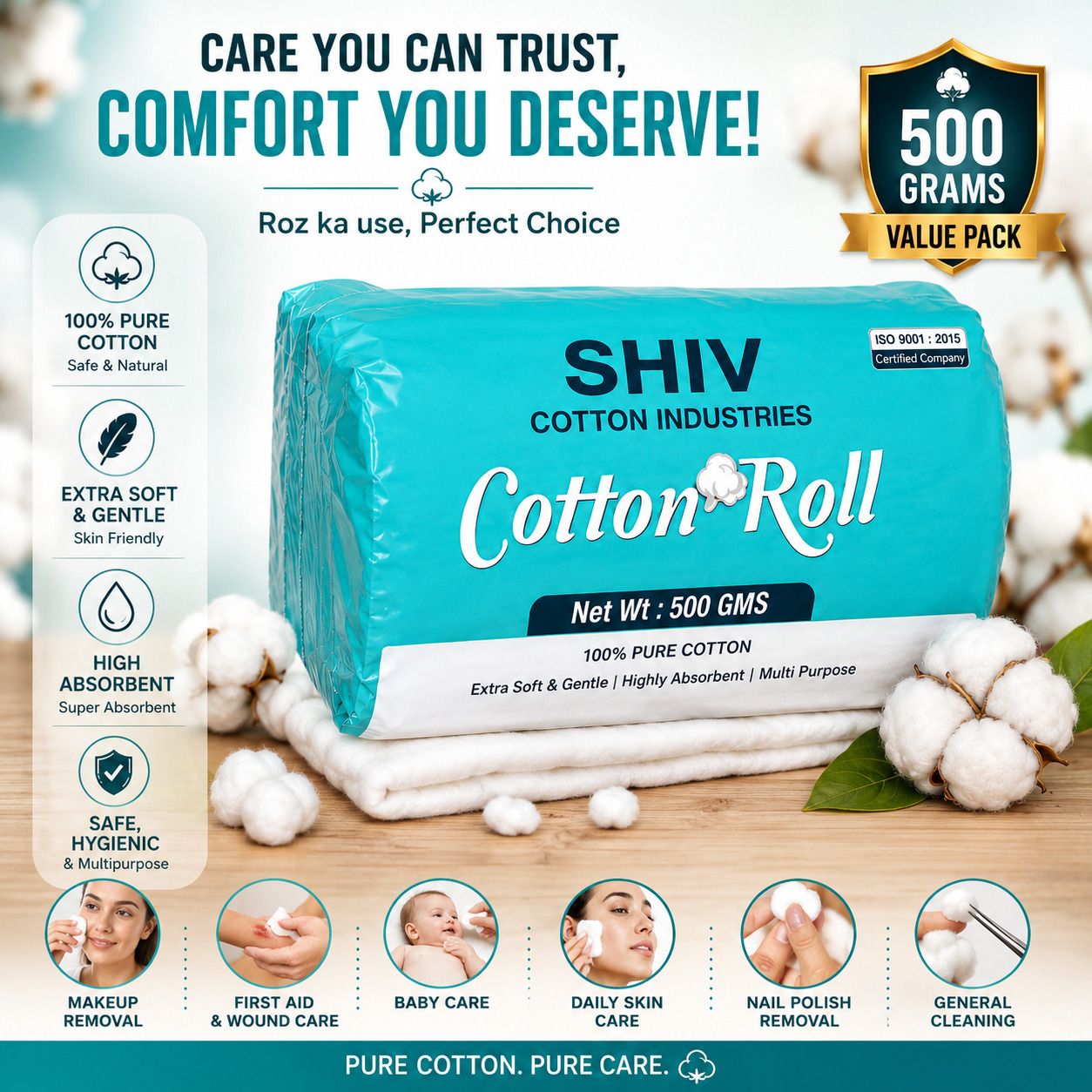 Premium Surgical Cotton Roll Soft Absorbent Wound Care Pack of 1 Interactive dressings Medical Dressing-image-18