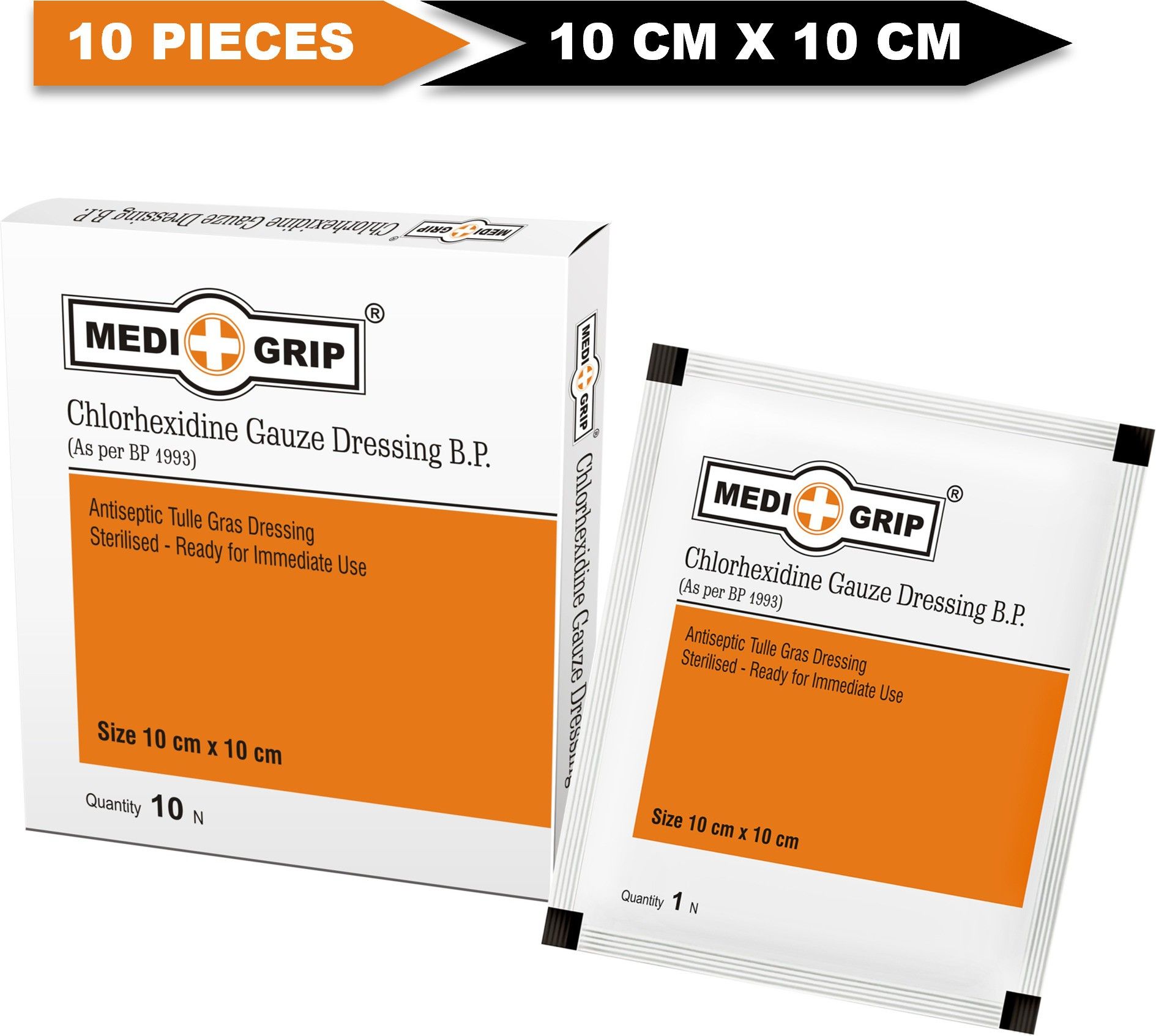Medigrip Chlorhexidine Gauze Dressing 10 Cm X 10 Cm (10 Pieces) Gauze Medical Dressing