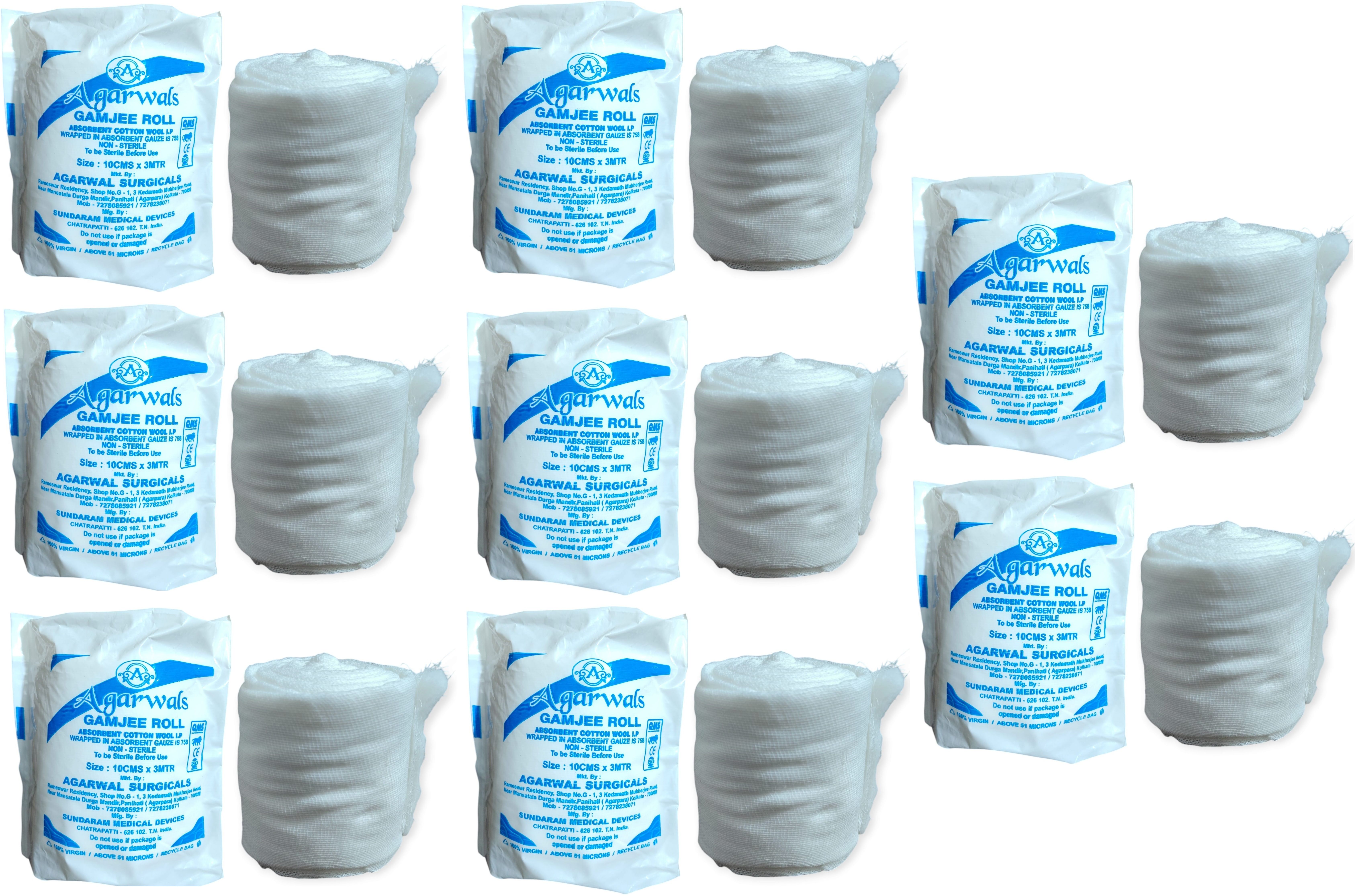 agarwals Gamjee Roll Post Operation Absorbent Cotton Wool 10cm x 3mtr(Pack of 8) Interactive dressings Medical Dressing-picture-25