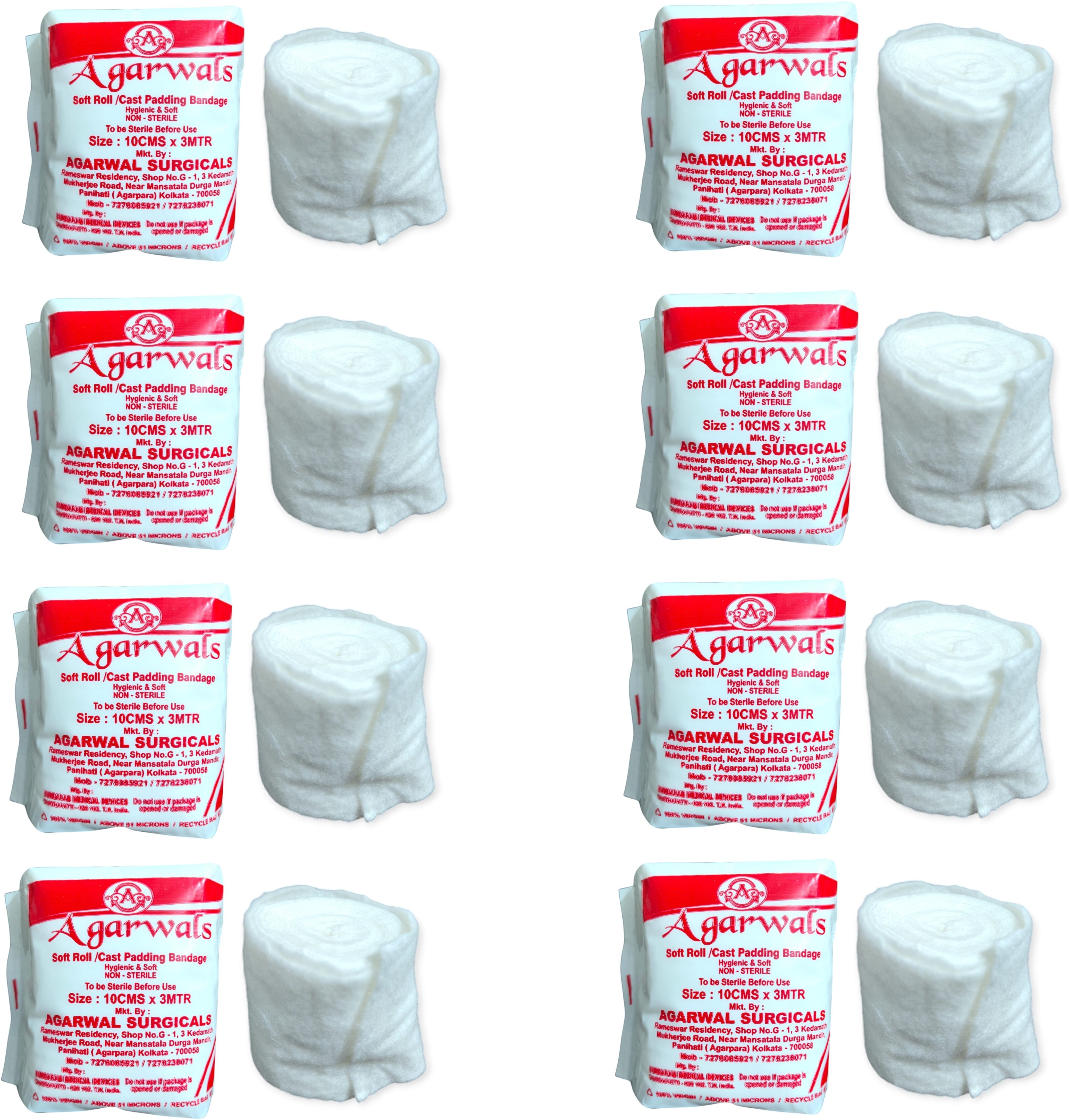 agarwals Soft Roll Orthopaedic Cast Padding Absorbent Cotton Bandage 10cmx3mtr(Pack of 8) Interactive dressings Medical Dressing-picture-30