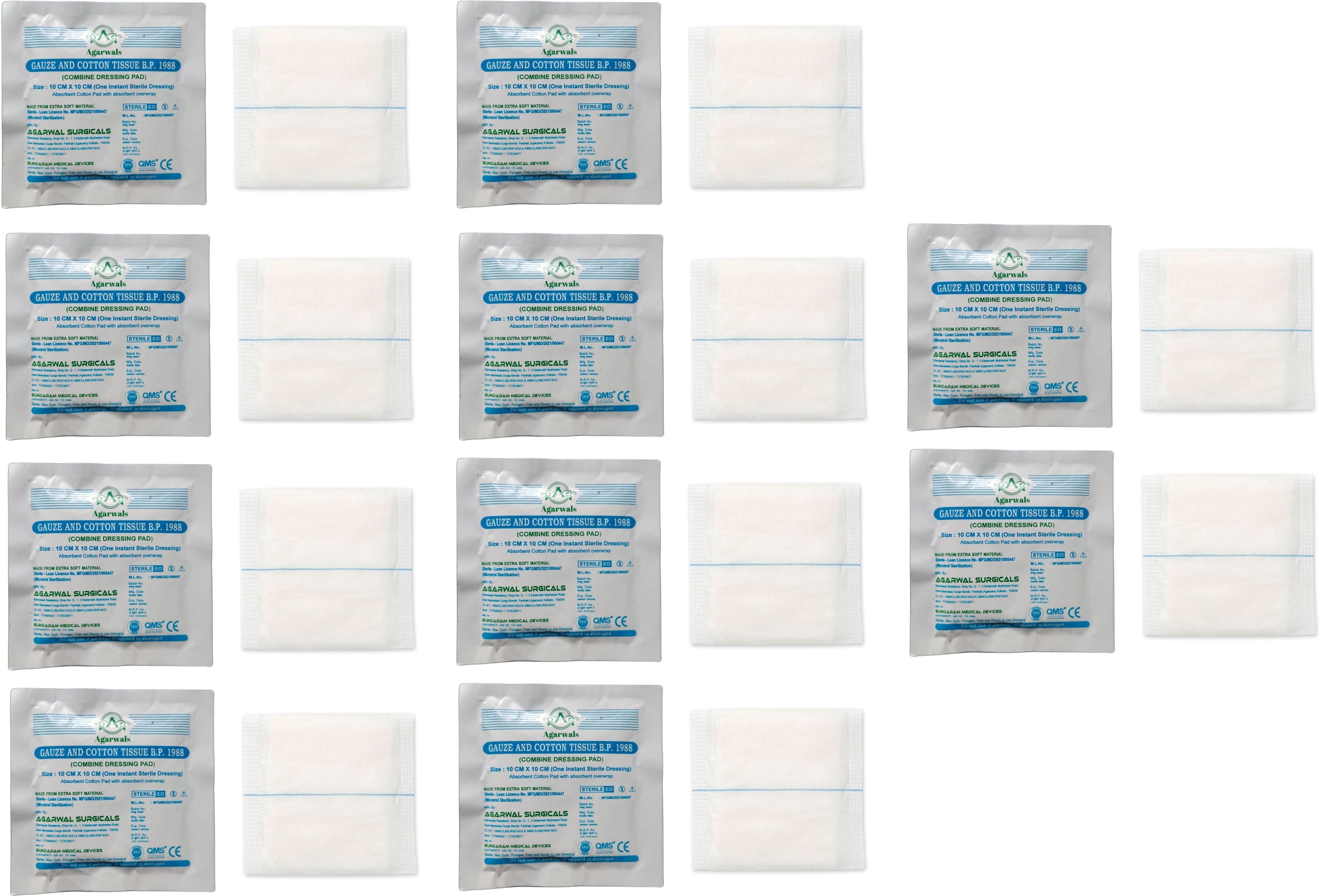 Premium Sterile Combine Dressing Surgical Pad 10CM x 10CM (Pack of 10) Interactive dressings Medical Dressing