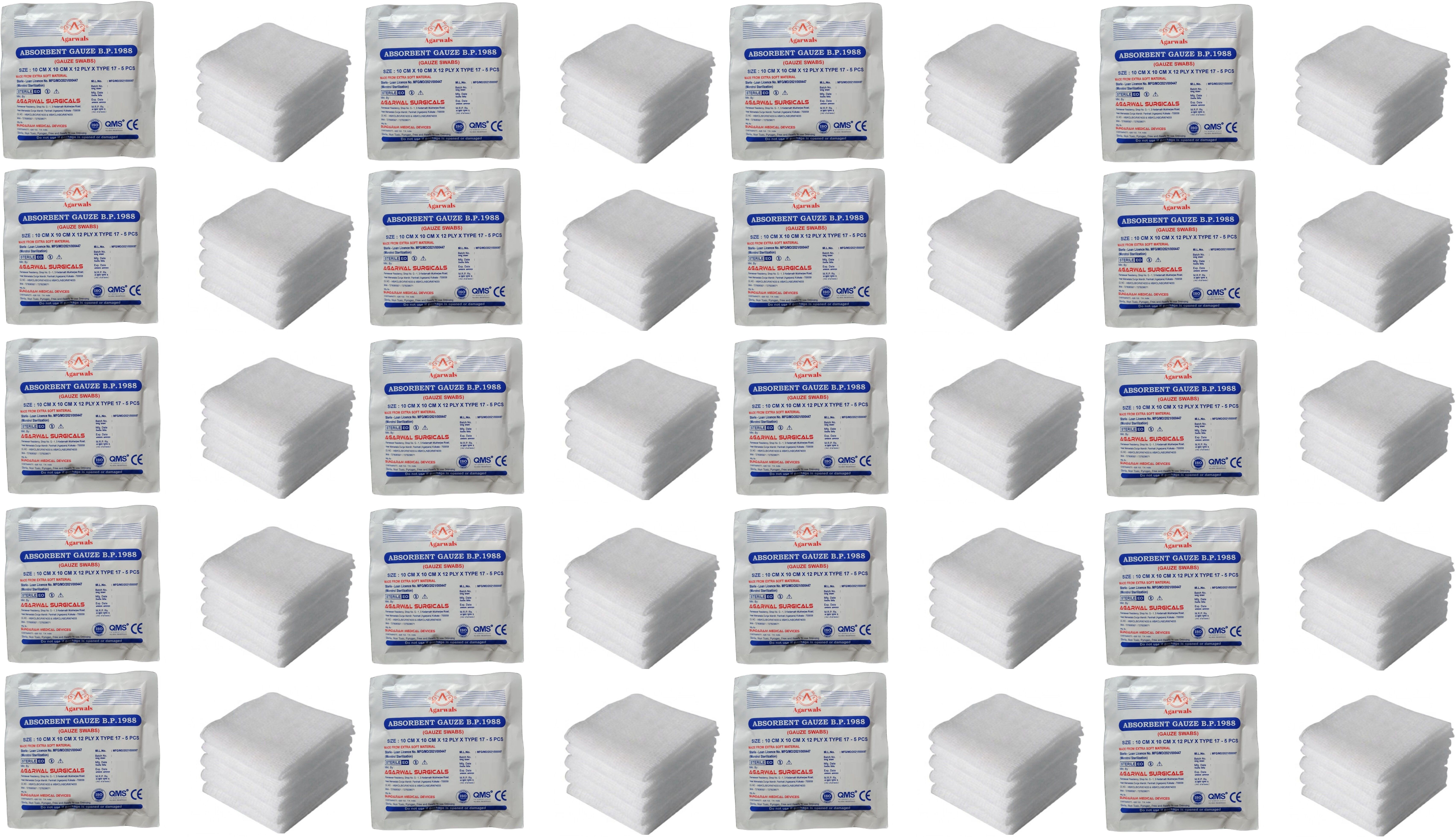 agarwals Absorbent Gauze Swabs Sterile 10 cm X 10 cm X 12 ply (5Pcs/Pack) - Pack of 20 Gauze Medical Dressing-picture-20