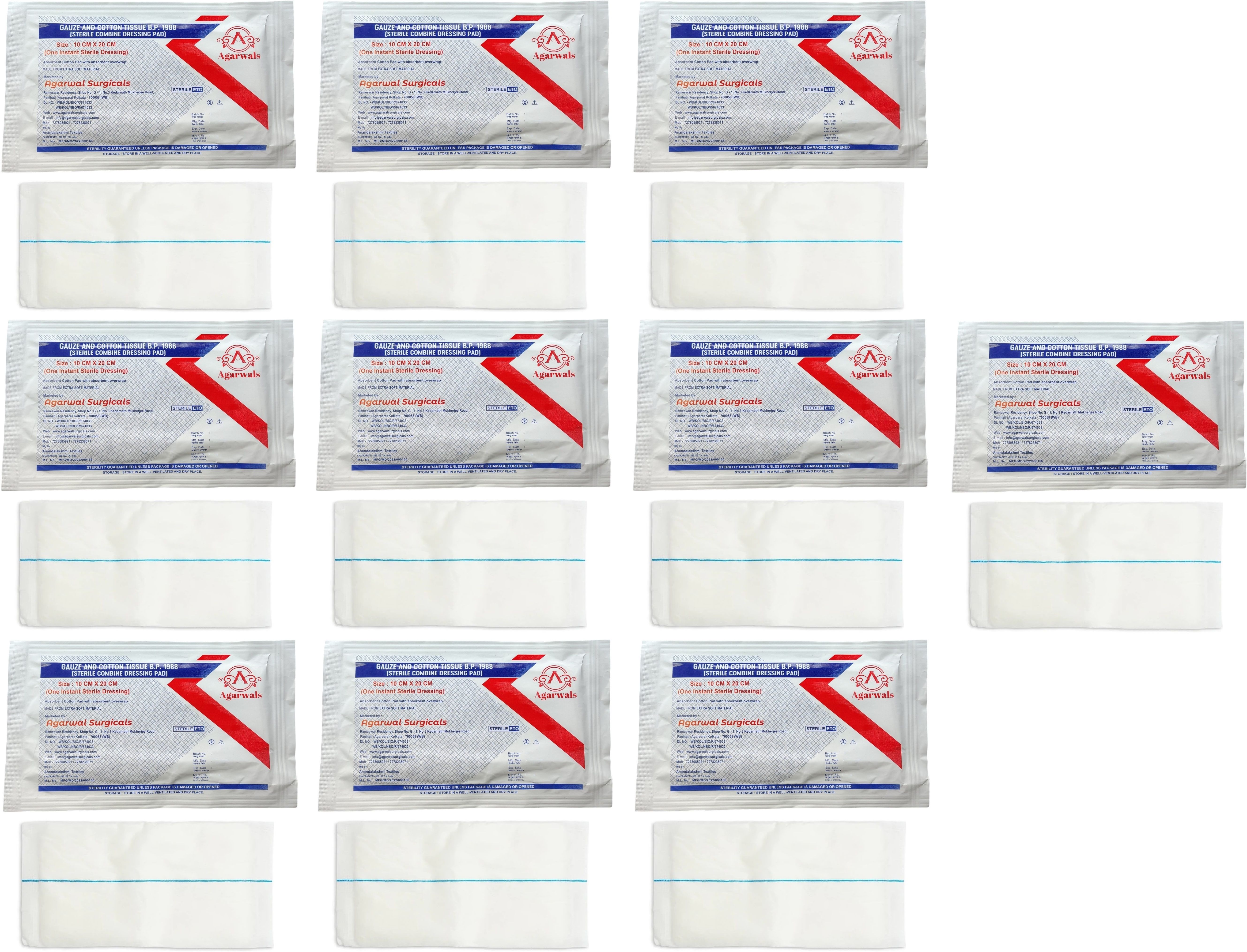 agarwals Gauze & Cotton Tissue Sterile Combine Dressing Surgical Pad 10CMx20CM (10PCS) Interactive dressings Medical Dressing-picture-33