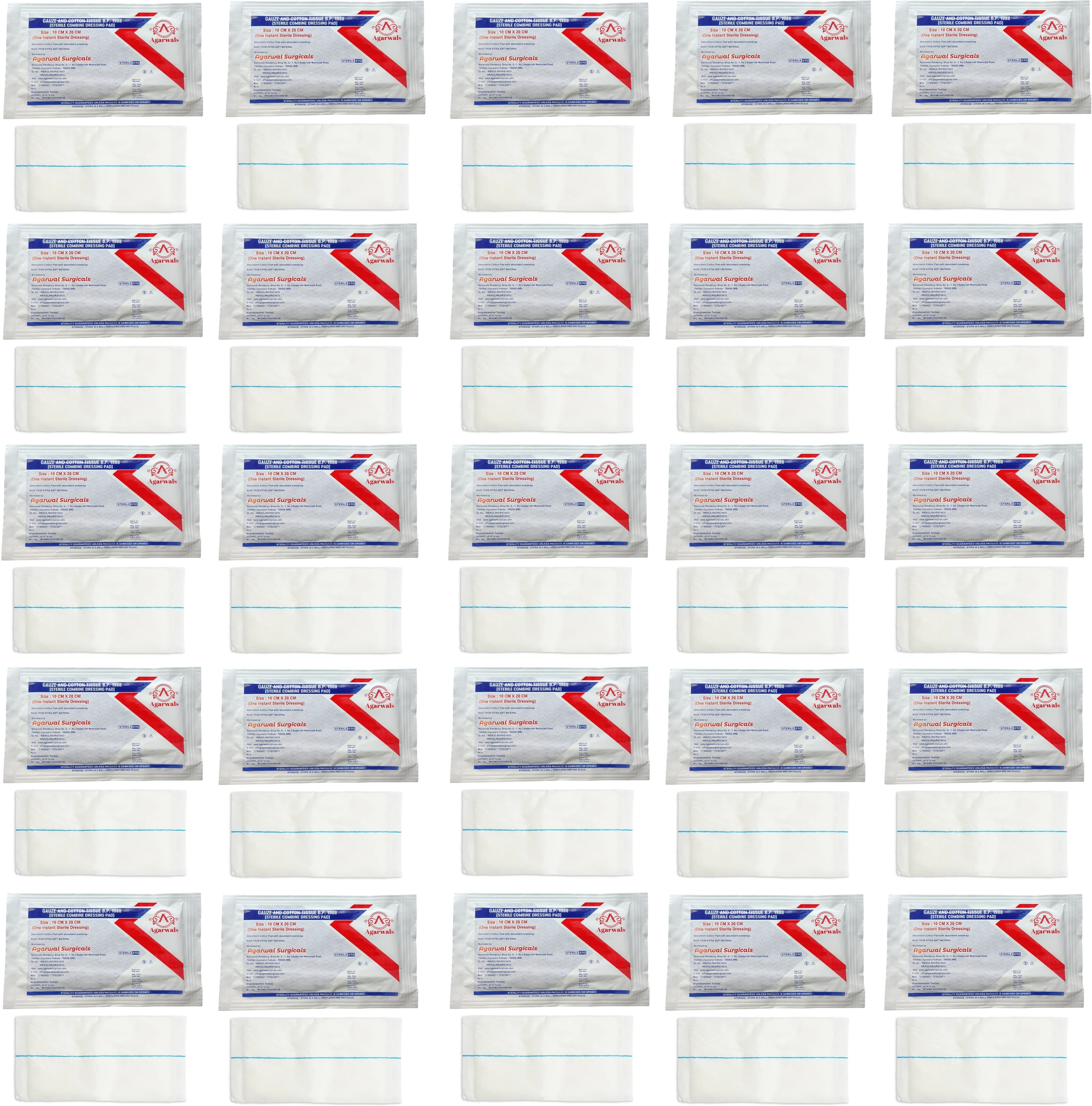 agarwals Gauze & Cotton Tissue Sterile Combine Dressing Medical Pad 10CMx20CM(25 PCS) Sterile Gauge Roll-picture-3