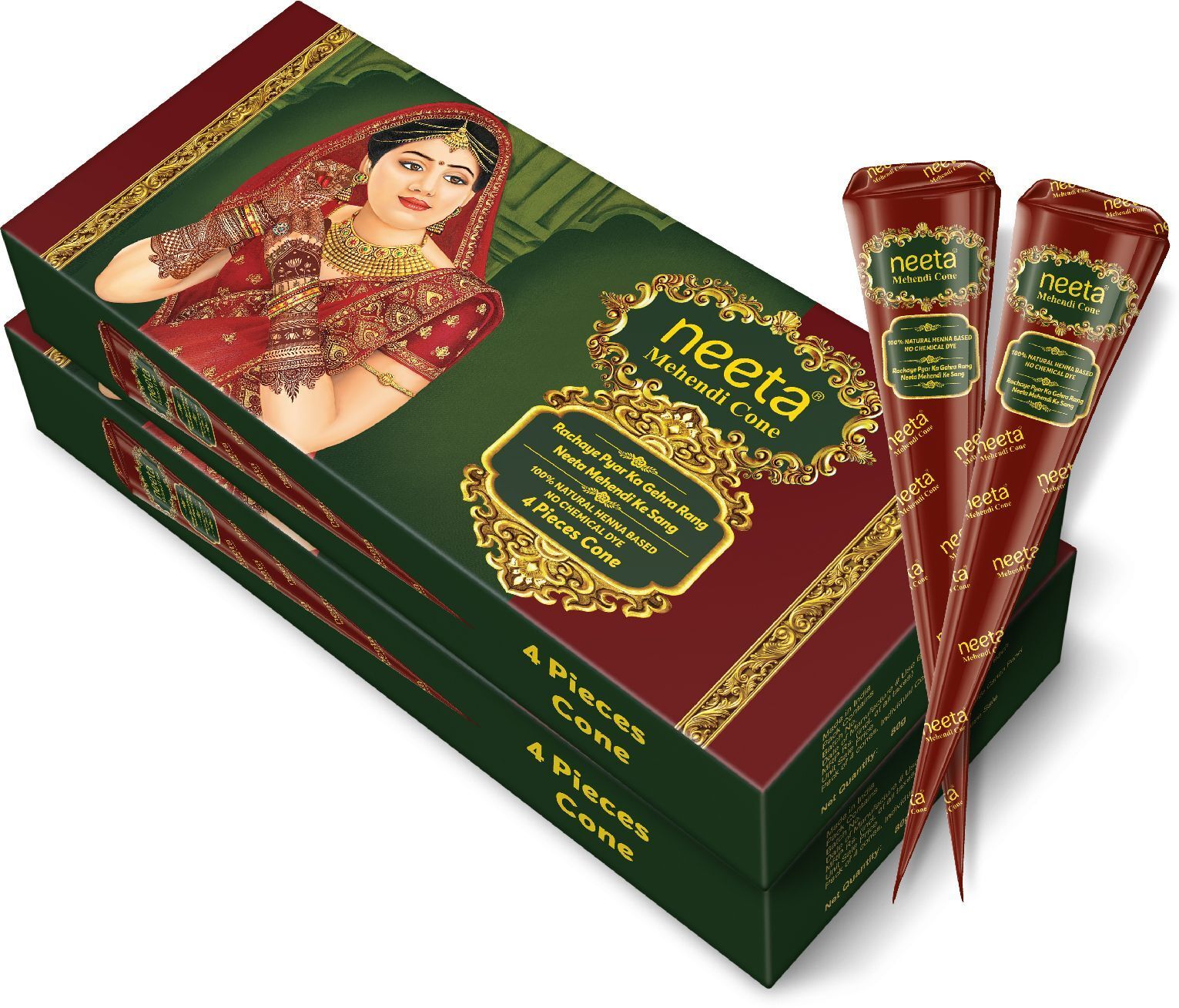 Mehendi Cone 100% Natural Henna Based No Chemical Dye 4 Pc in Each (2 Box) Natural Mehendi-image-26